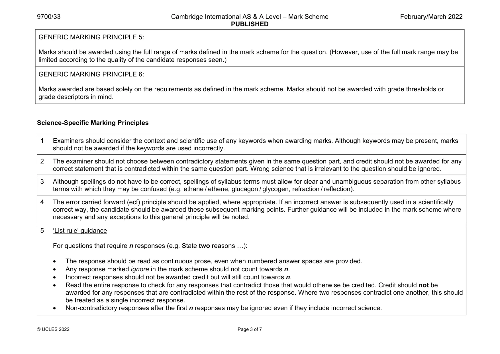 Mark scheme, page 3 of 7