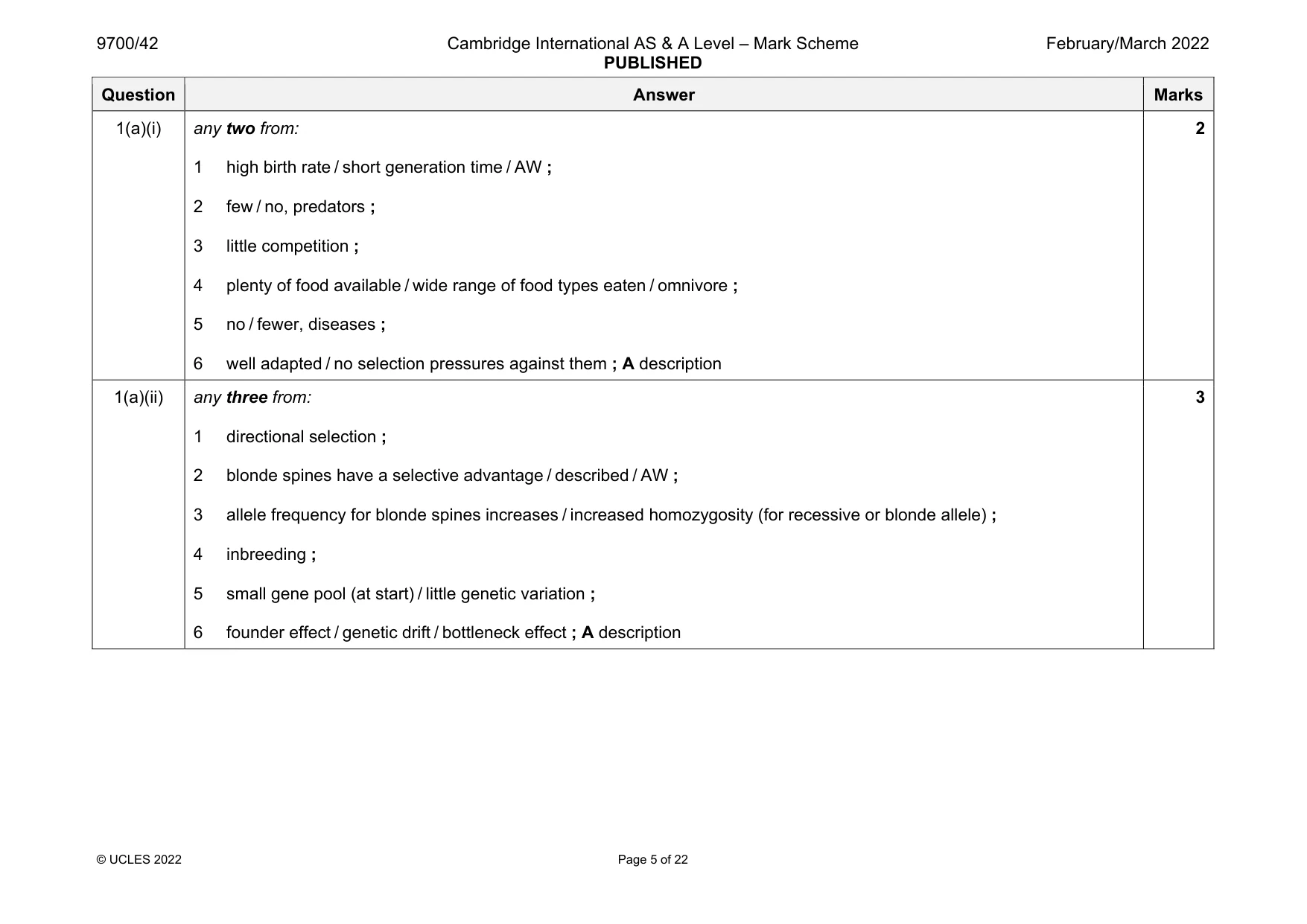Mark scheme, page 5 of 22