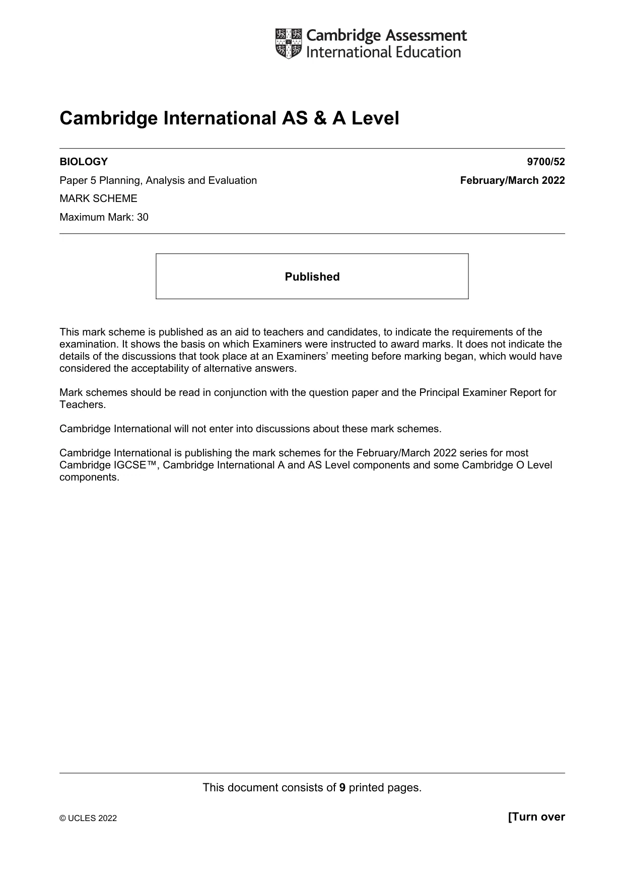 Mark scheme, page 1 of 9