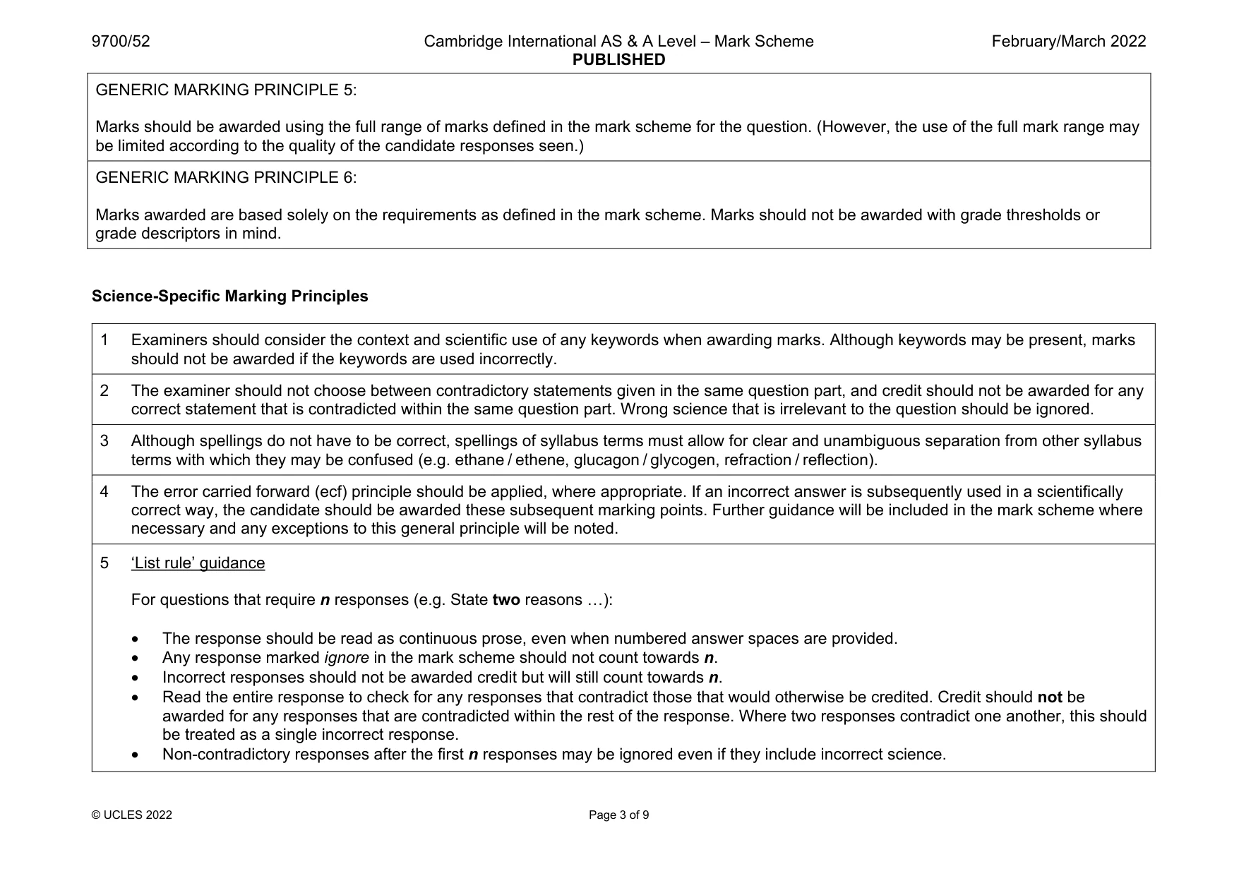 Mark scheme, page 3 of 9