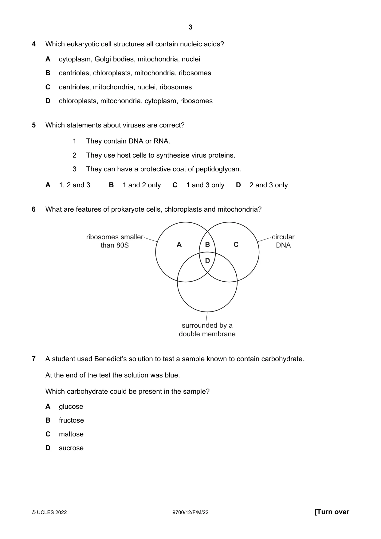 Cambridge A Level Biology 9700 2022 Feb/March Paper 1 · Variant 2 question paper, page 3 of 20
