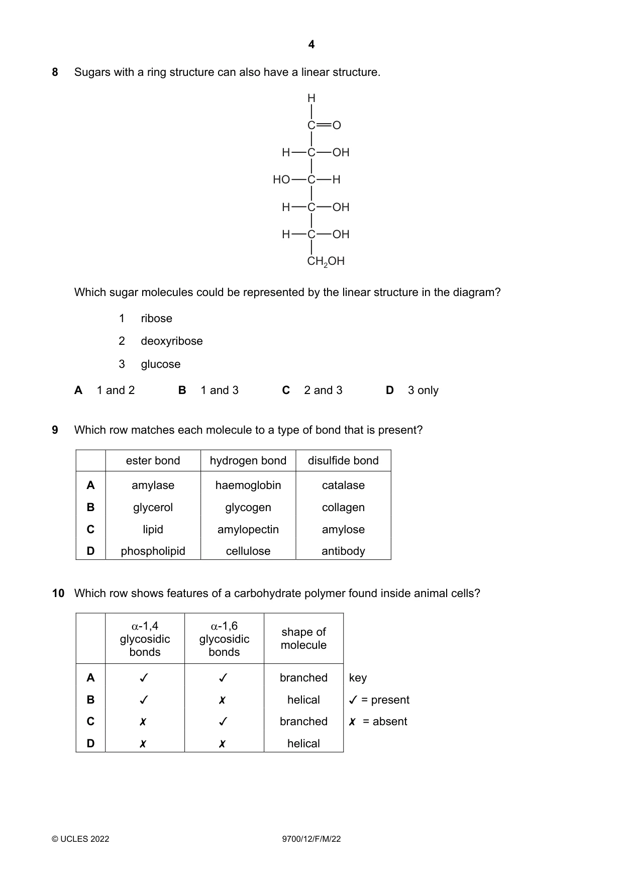 Cambridge A Level Biology 9700 2022 Feb/March Paper 1 · Variant 2 question paper, page 4 of 20