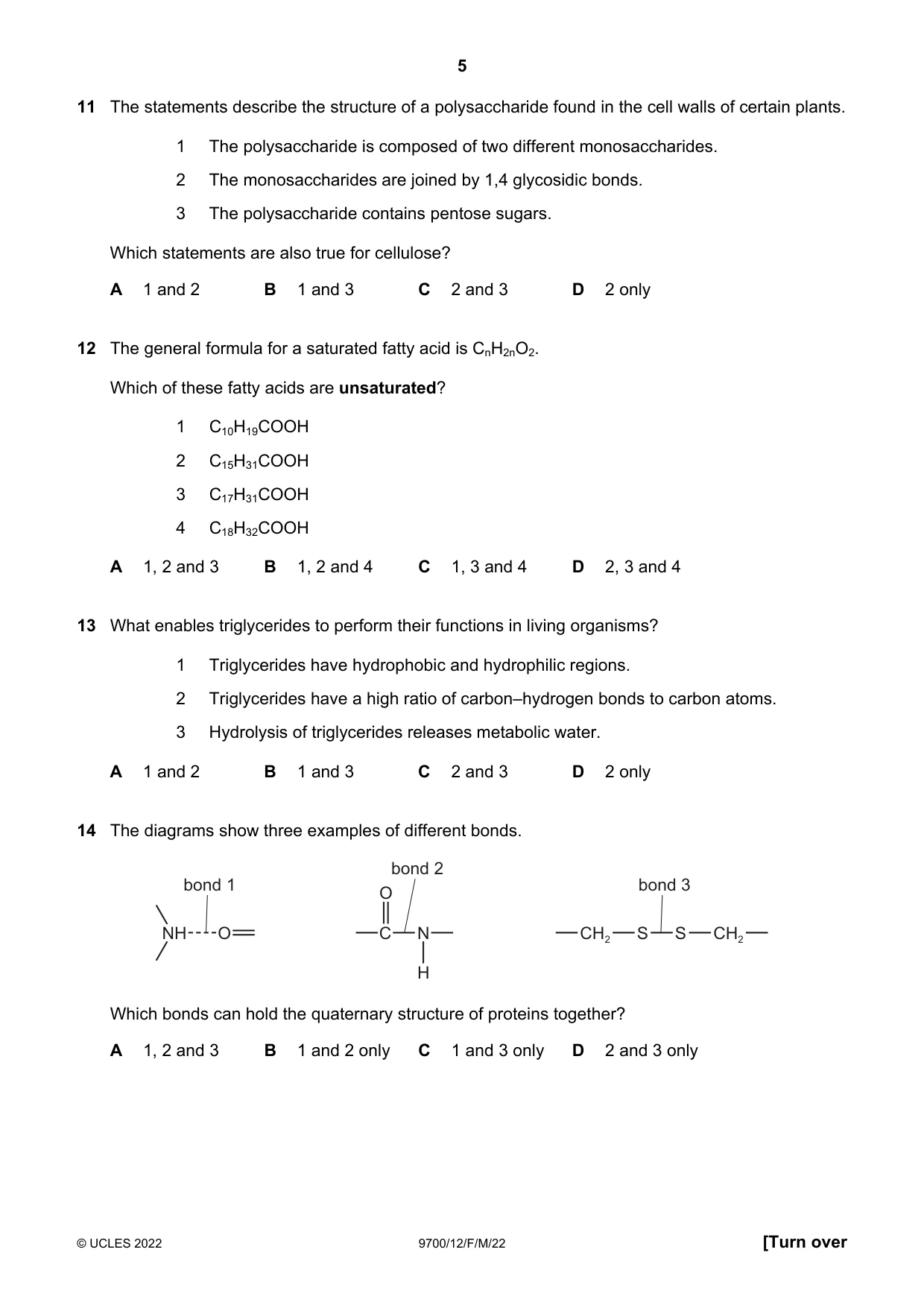 Cambridge A Level Biology 9700 2022 Feb/March Paper 1 · Variant 2 question paper, page 5 of 20
