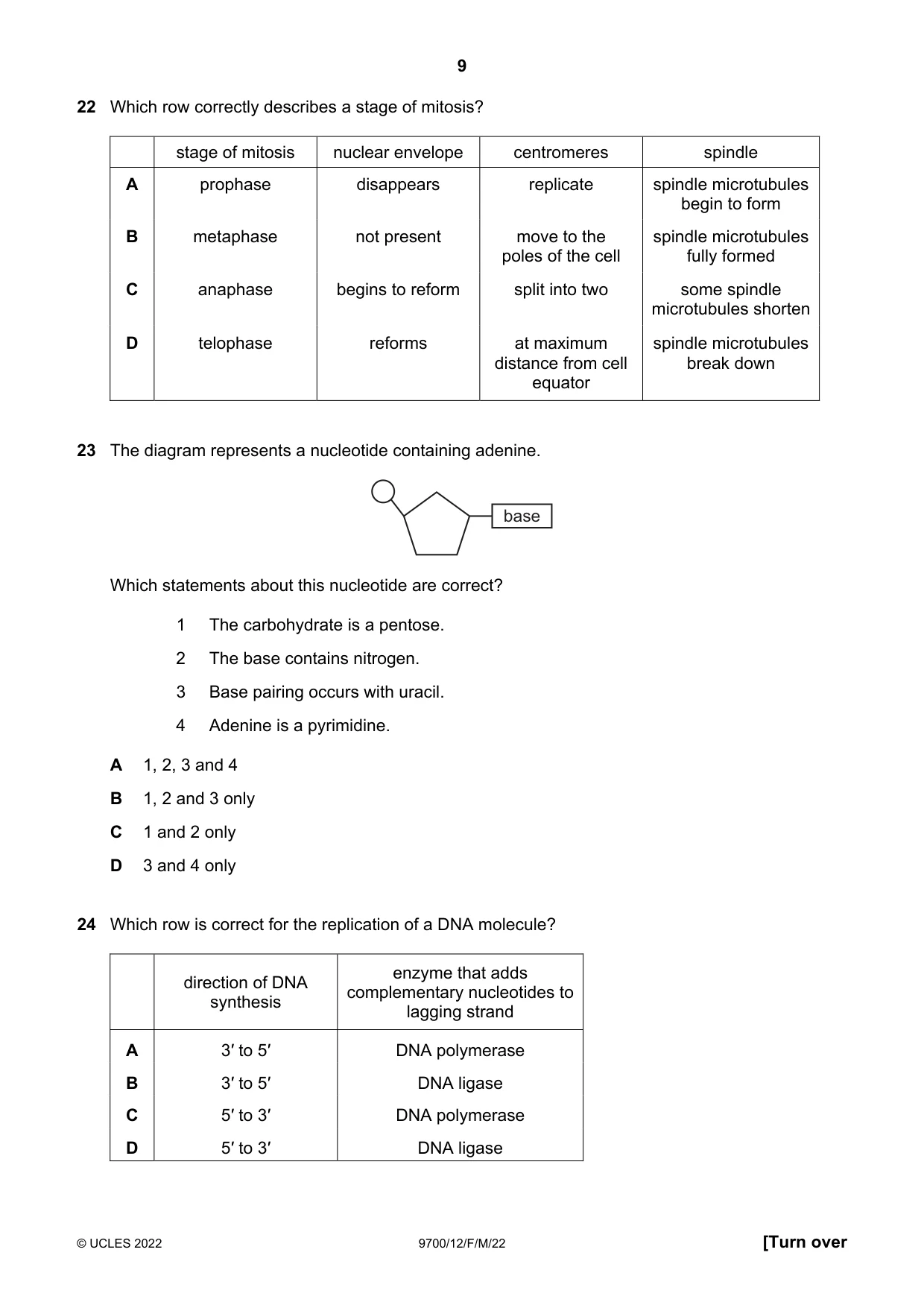 Cambridge A Level Biology 9700 2022 Feb/March Paper 1 · Variant 2 question paper, page 9 of 20