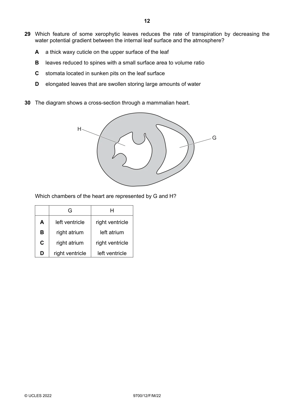 Cambridge A Level Biology 9700 2022 Feb/March Paper 1 · Variant 2 question paper, page 12 of 20