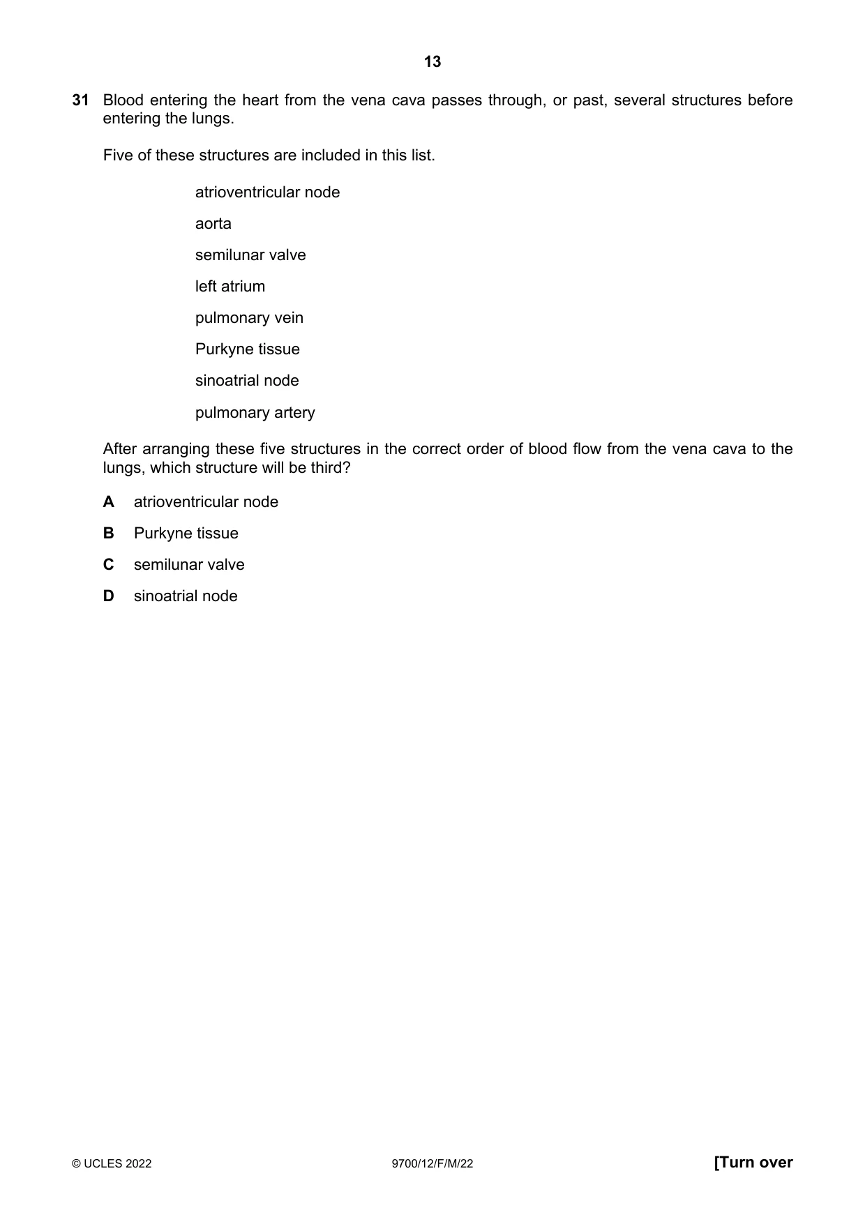Cambridge A Level Biology 9700 2022 Feb/March Paper 1 · Variant 2 question paper, page 13 of 20