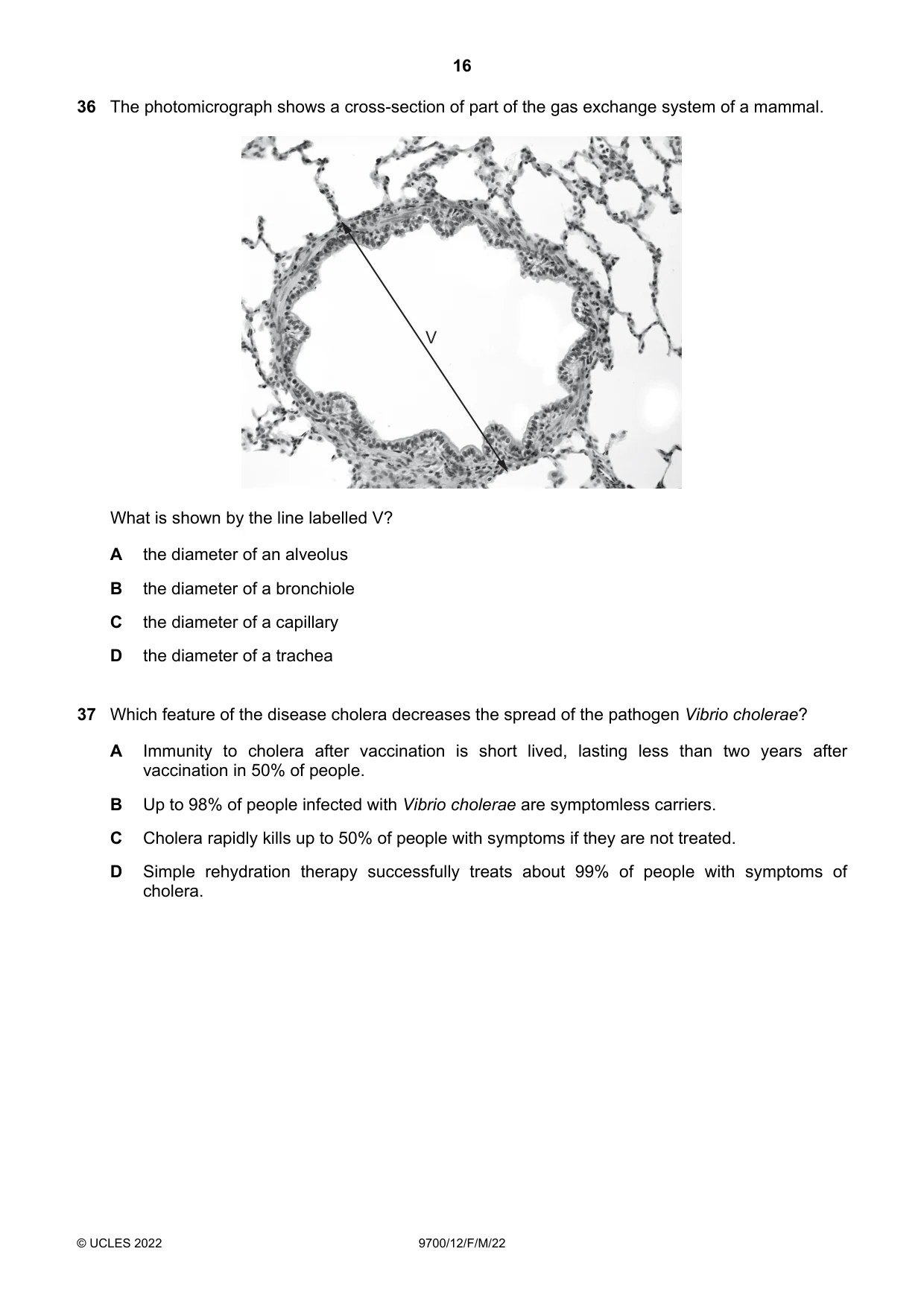 Cambridge A Level Biology 9700 2022 Feb/March Paper 1 · Variant 2 question paper, page 16 of 20