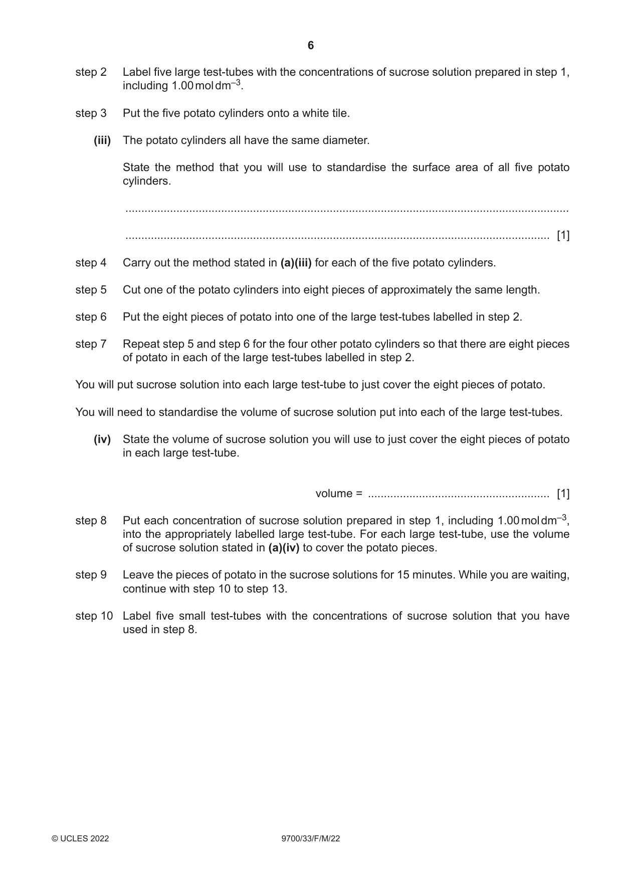 Cambridge A Level Biology 9700 2022 Feb/March Paper 3 · Variant 3 question paper, page 6 of 20