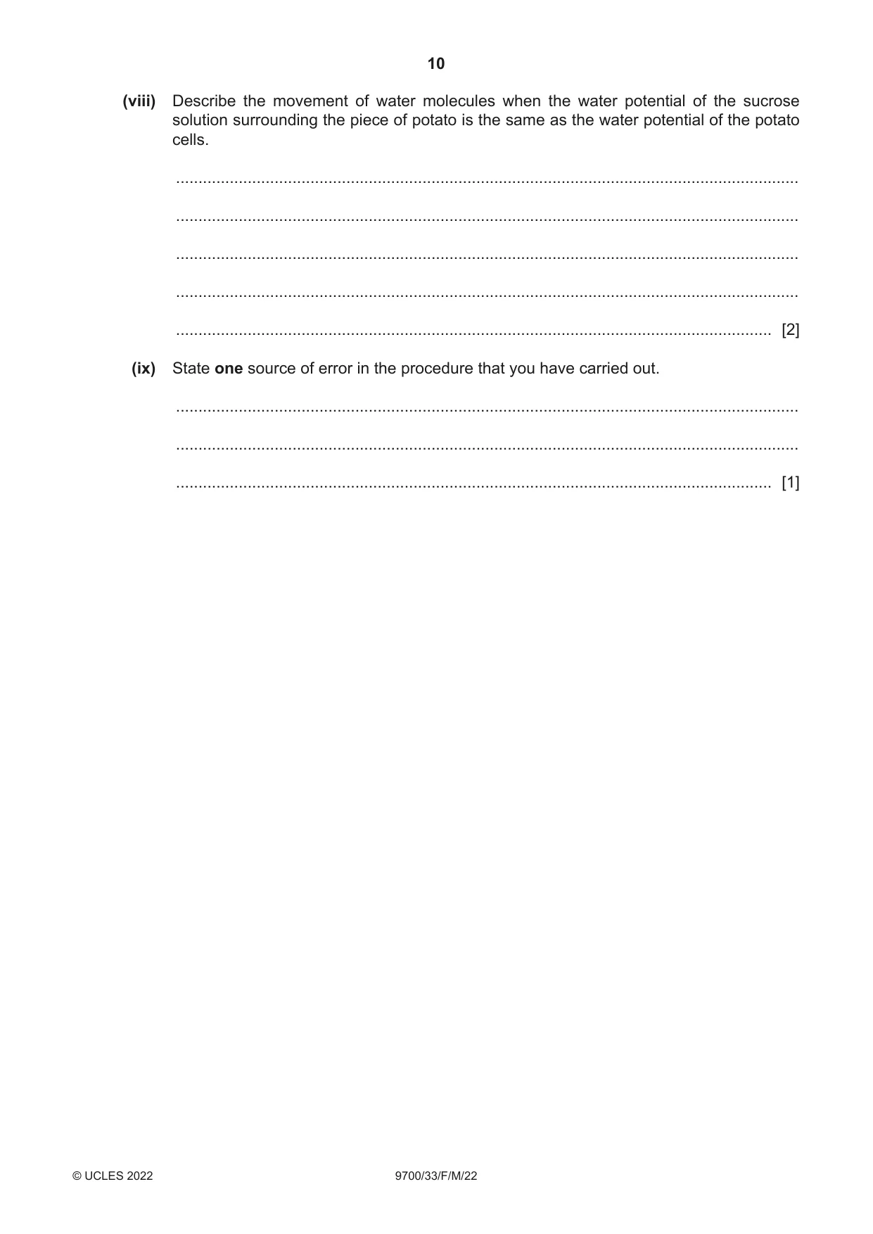 Cambridge A Level Biology 9700 2022 Feb/March Paper 3 · Variant 3 question paper, page 10 of 20