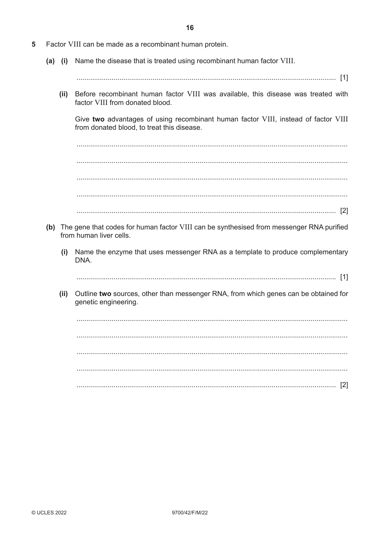 Cambridge A Level Biology 9700 2022 Feb/March Paper 4 · Variant 2 question paper, page 16 of 28