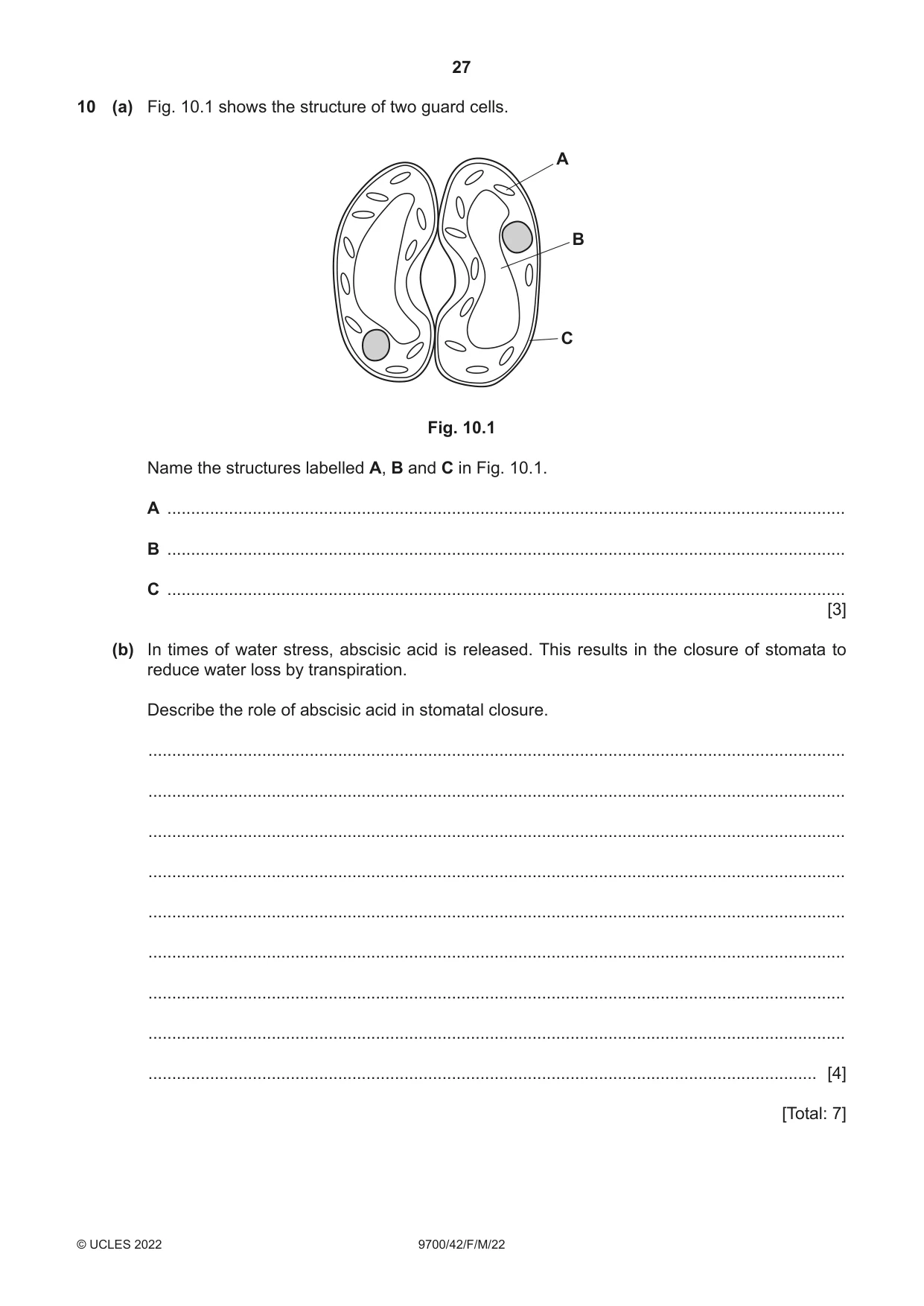 Cambridge A Level Biology 9700 2022 Feb/March Paper 4 · Variant 2 question paper, page 27 of 28