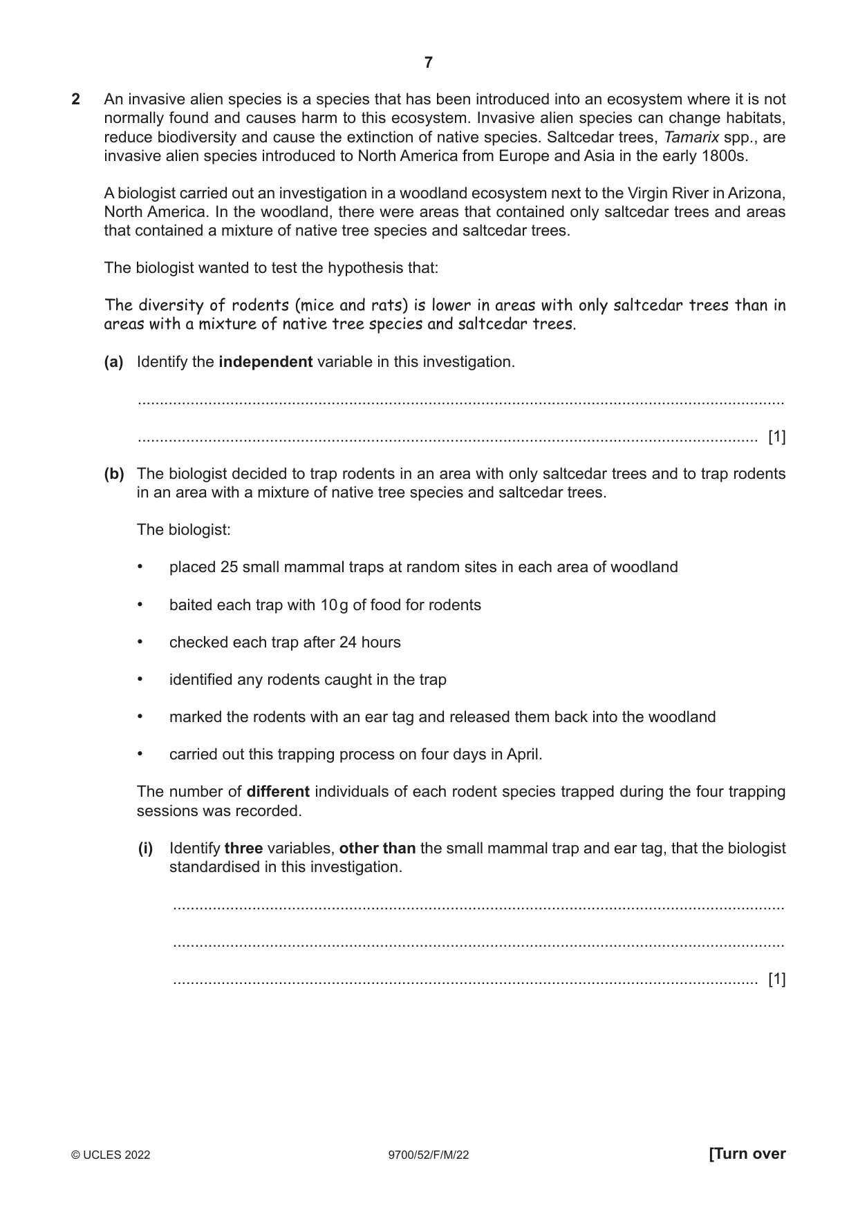 Cambridge A Level Biology 9700 2022 Feb/March Paper 5 · Variant 2 question paper, page 7 of 16