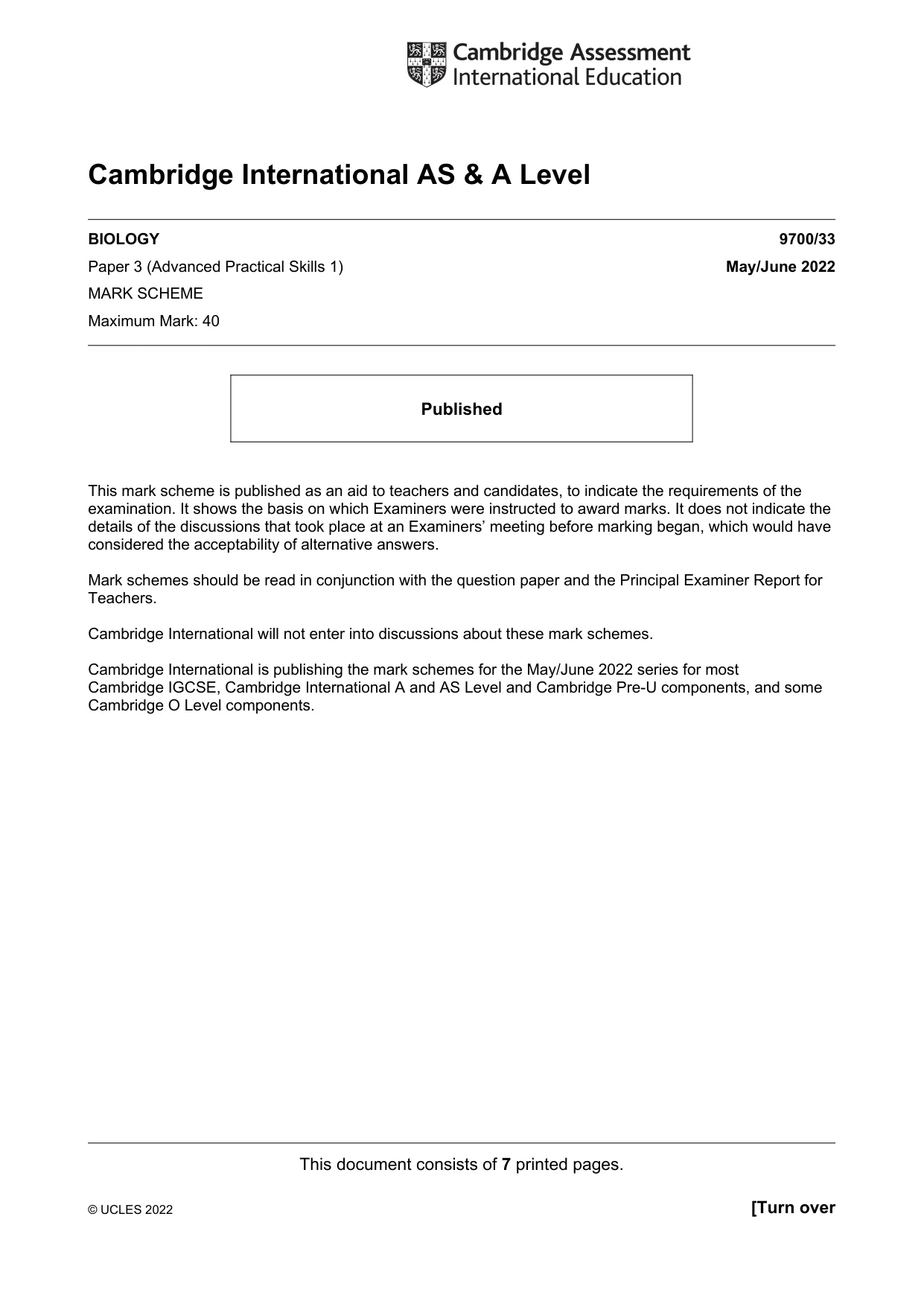 Mark scheme, page 1 of 7
