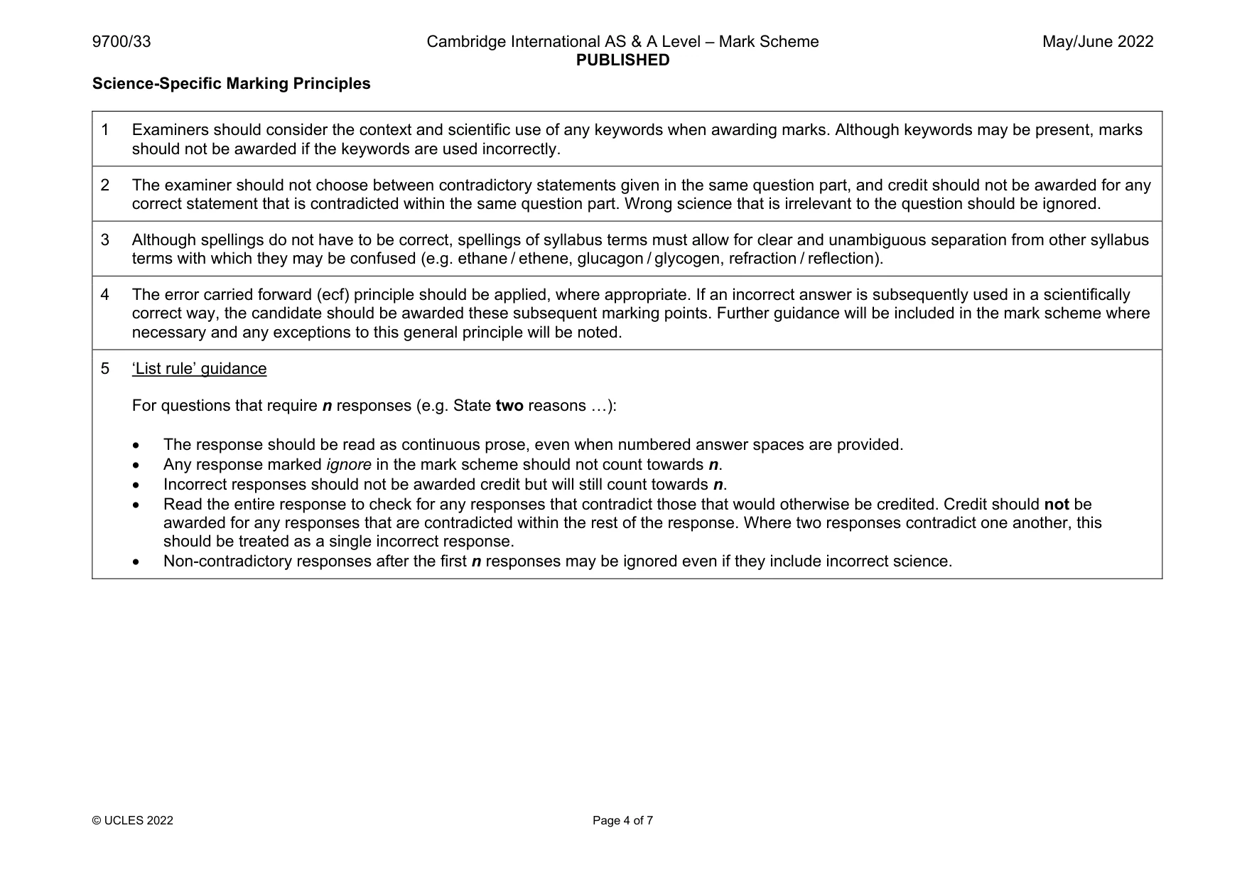 Mark scheme, page 4 of 7