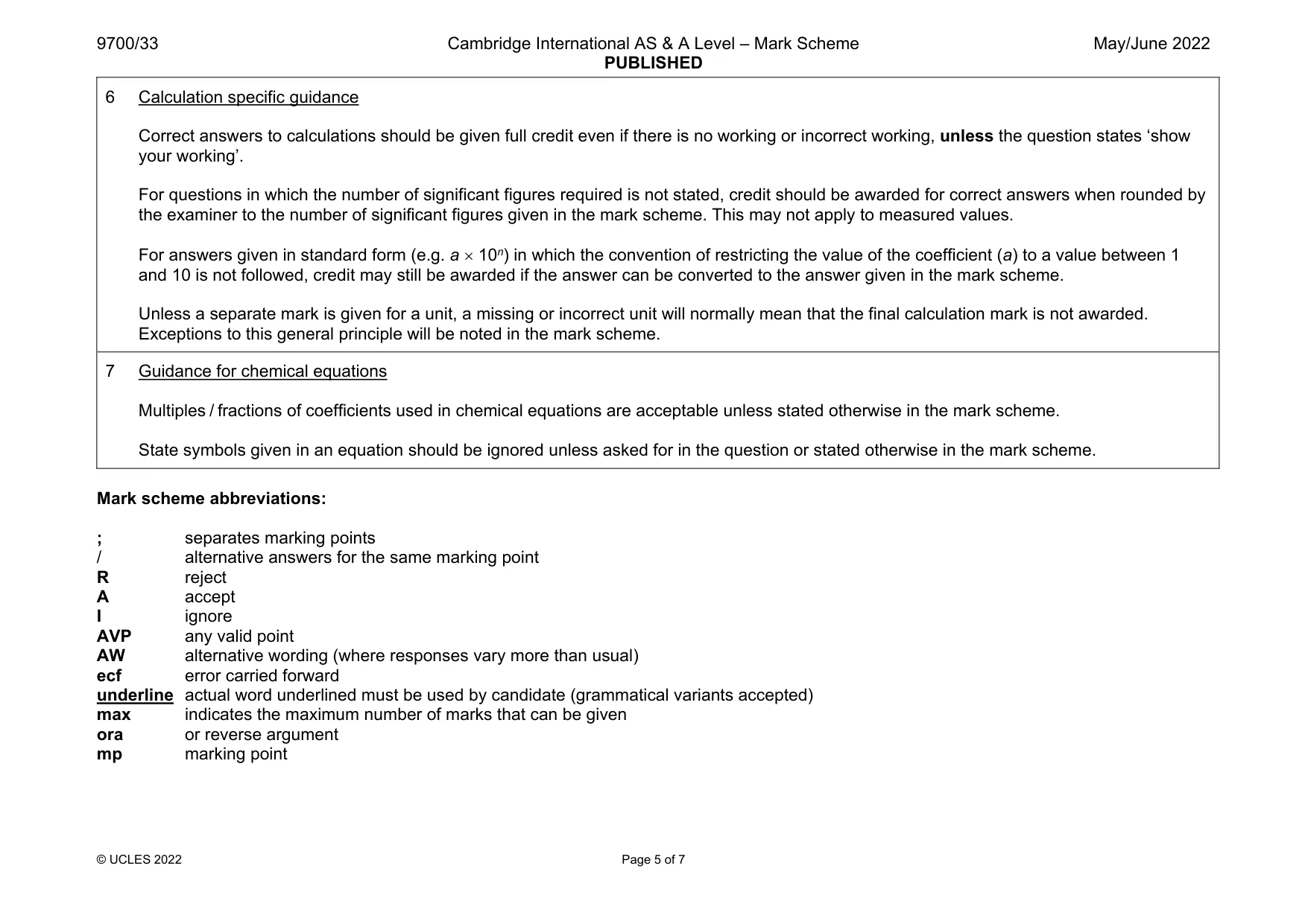 Mark scheme, page 5 of 7