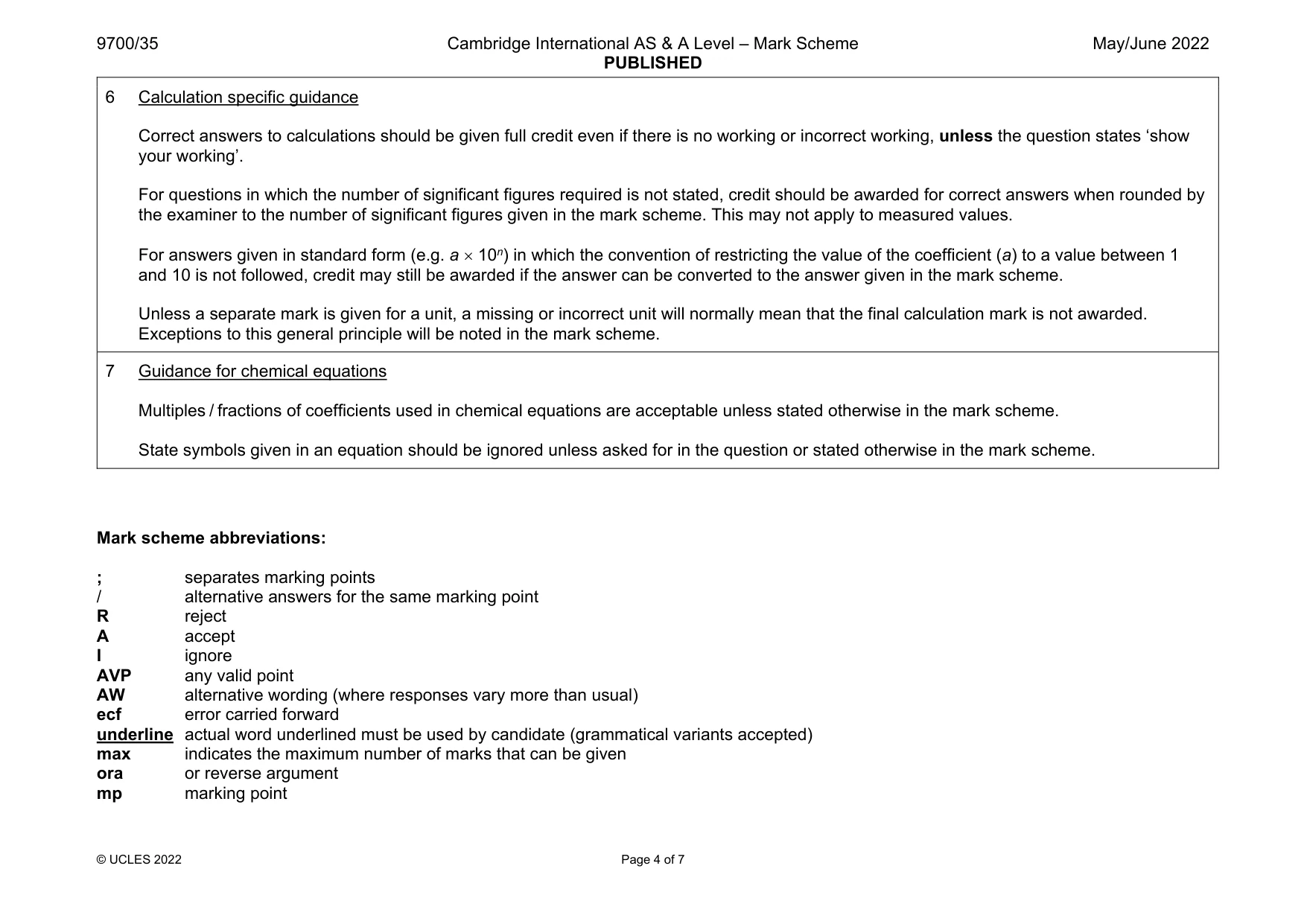 Mark scheme, page 4 of 7