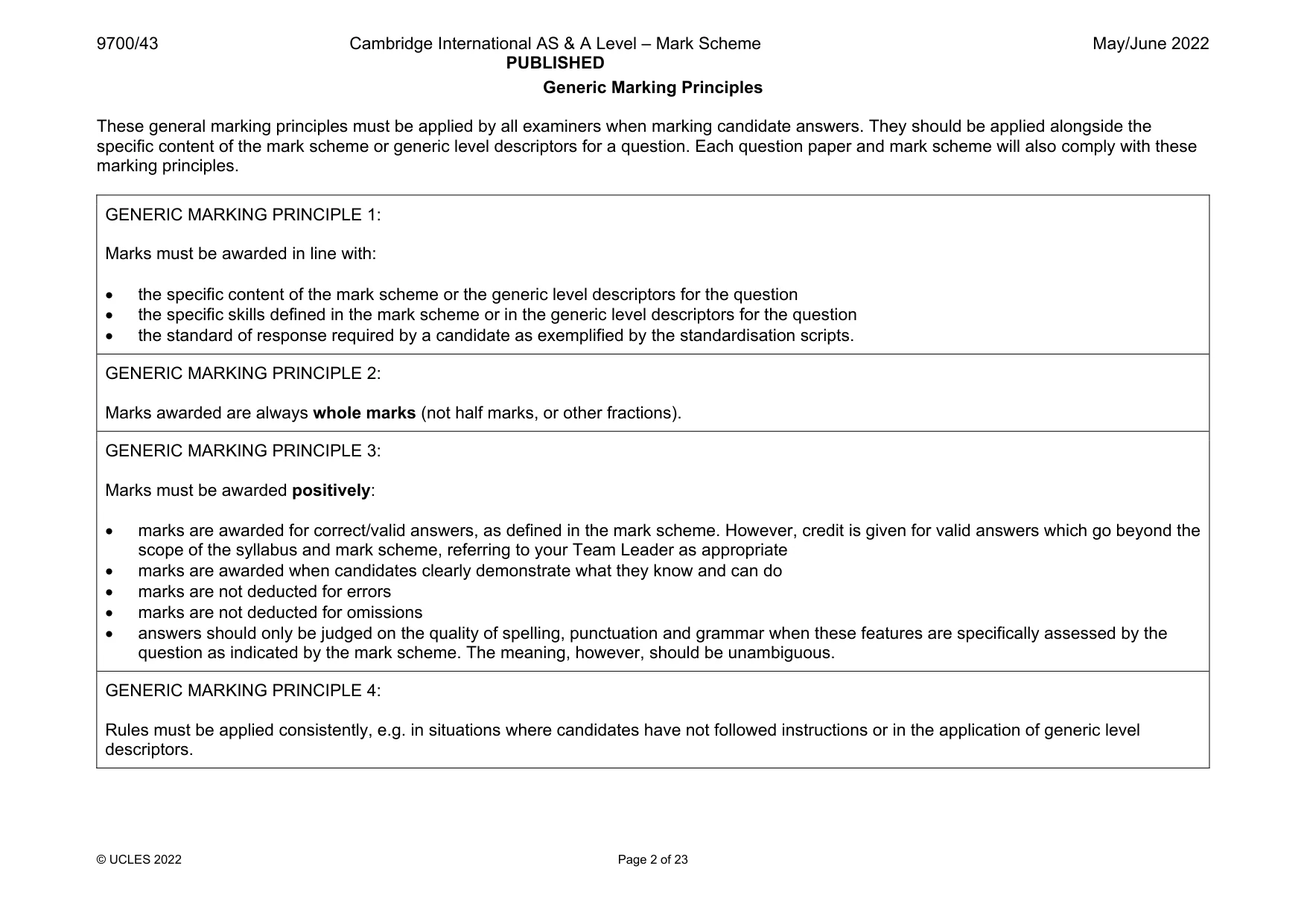 Mark scheme, page 2 of 23