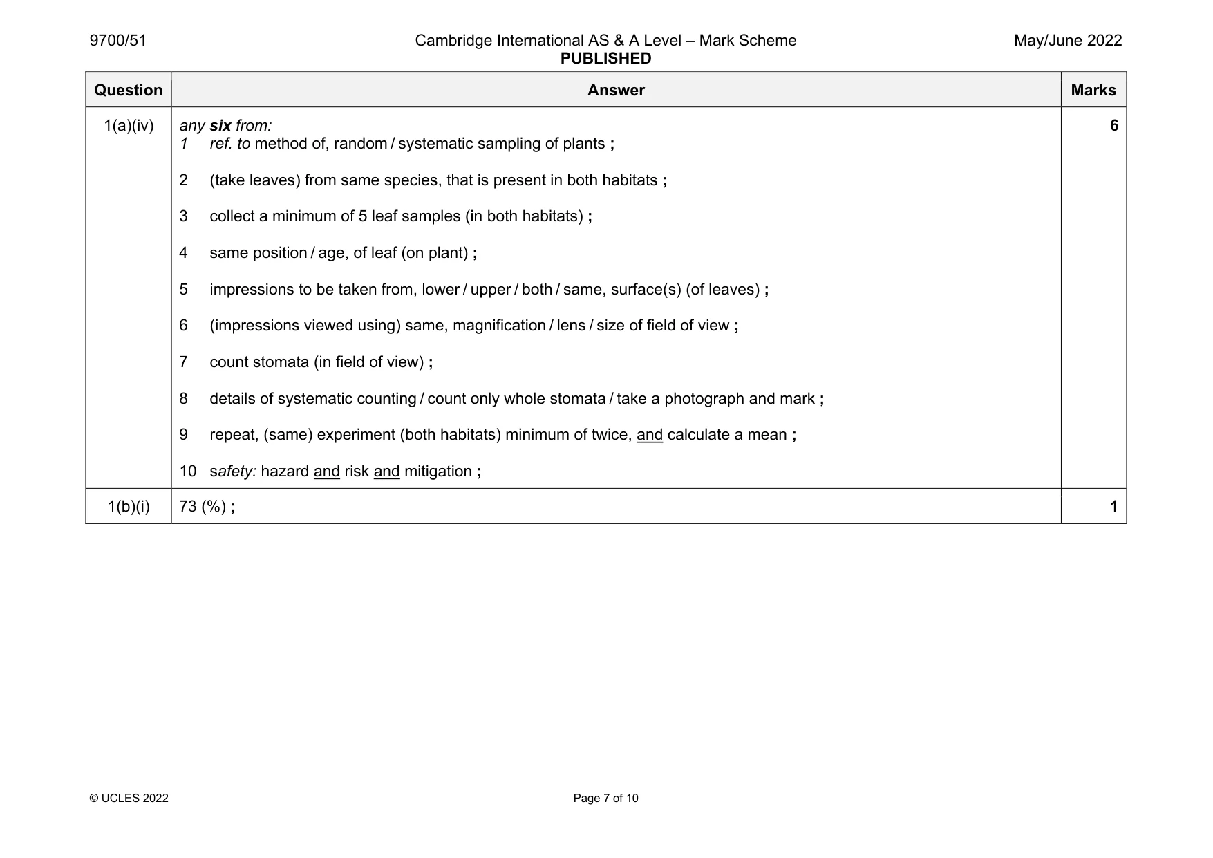 Mark scheme, page 7 of 10