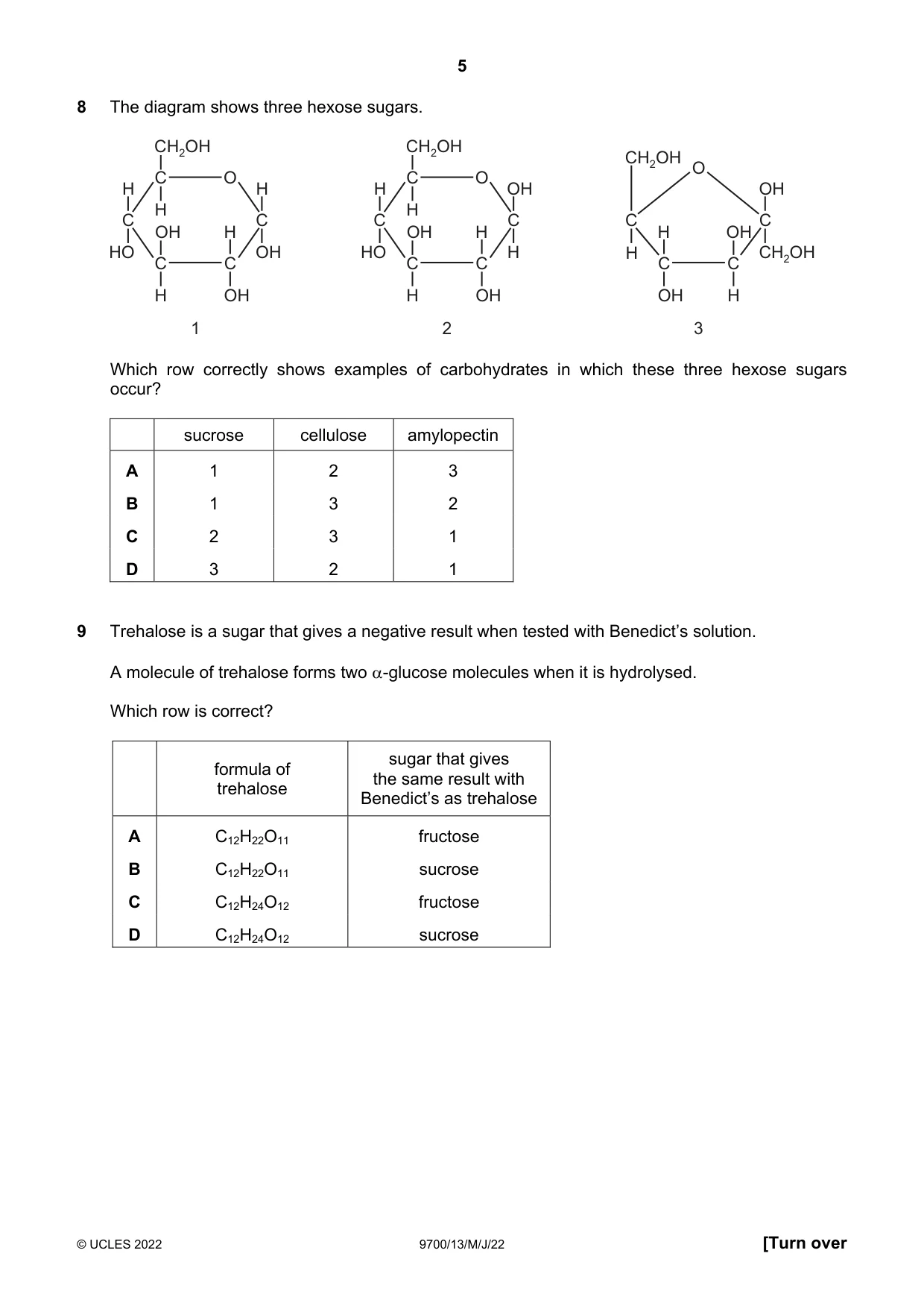 Cambridge A Level Biology 9700 2022 May/June Paper 1 · Variant 3 question paper, page 5 of 20