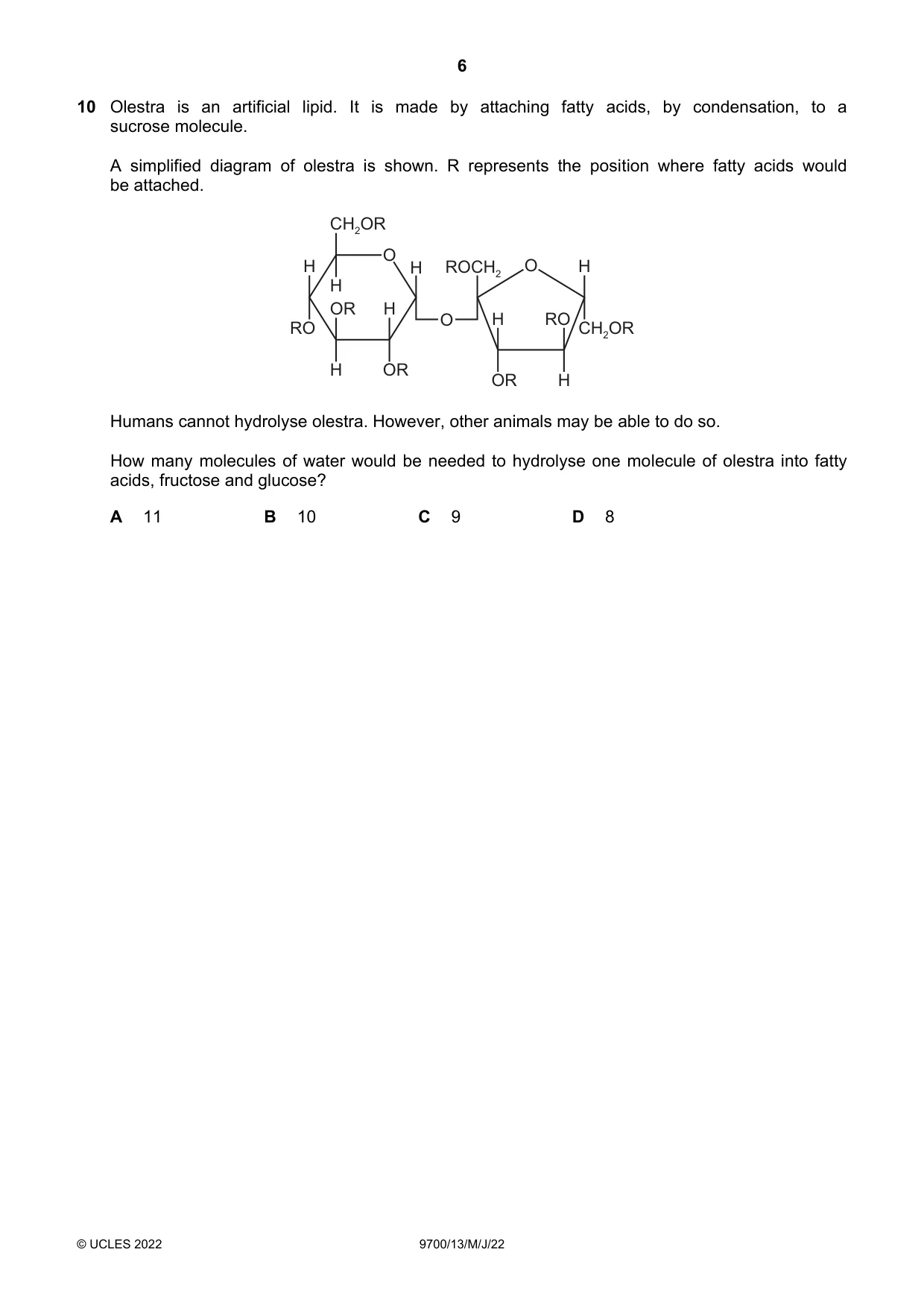 Cambridge A Level Biology 9700 2022 May/June Paper 1 · Variant 3 question paper, page 6 of 20