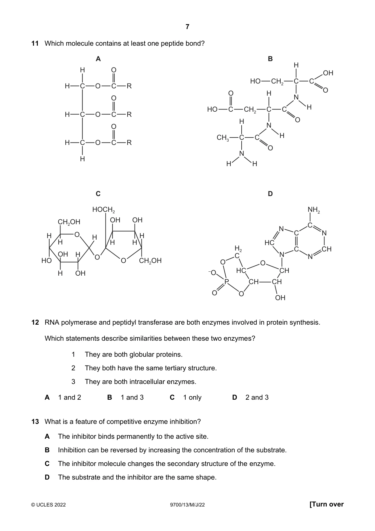 Cambridge A Level Biology 9700 2022 May/June Paper 1 · Variant 3 question paper, page 7 of 20