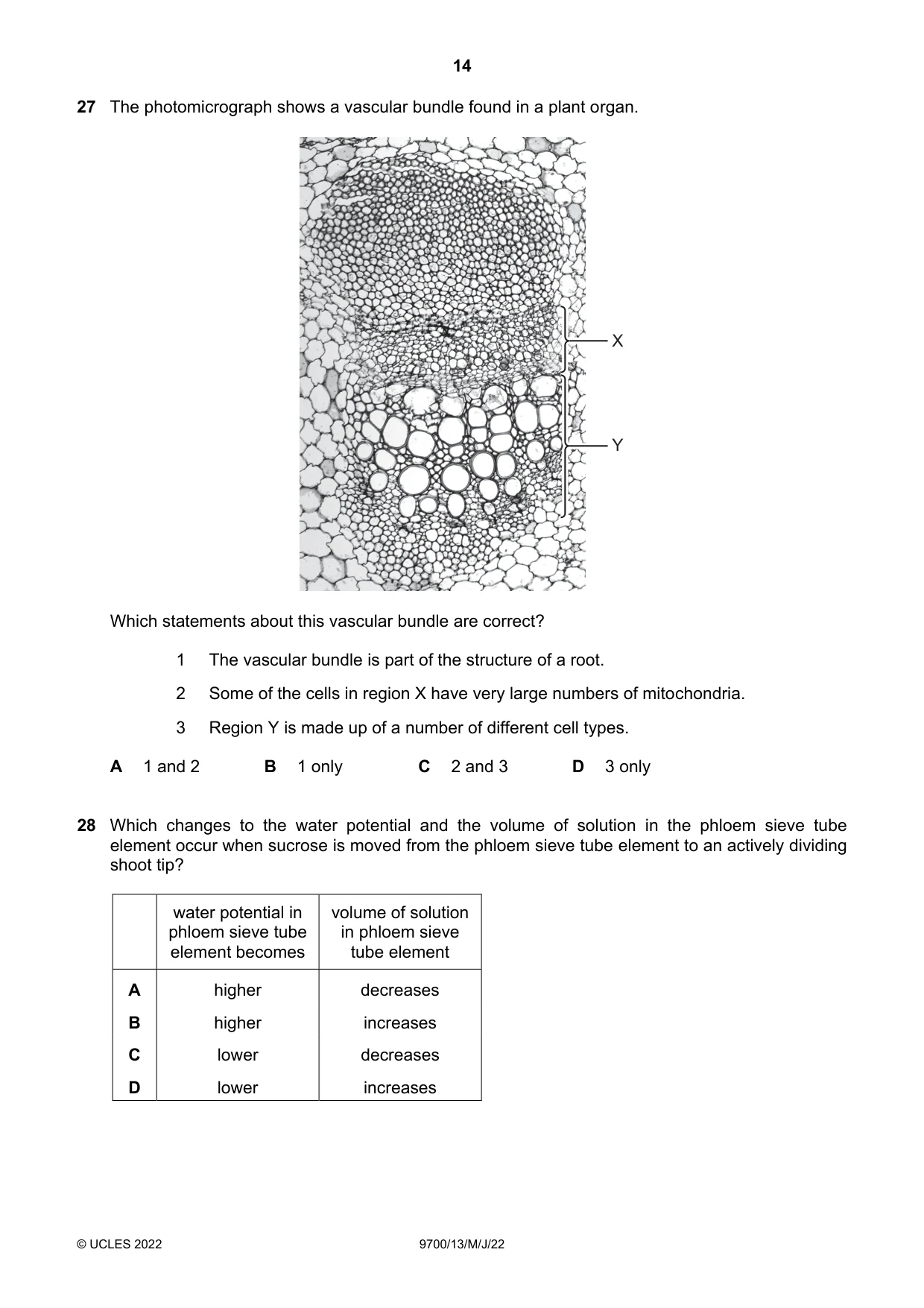 Cambridge A Level Biology 9700 2022 May/June Paper 1 · Variant 3 question paper, page 14 of 20