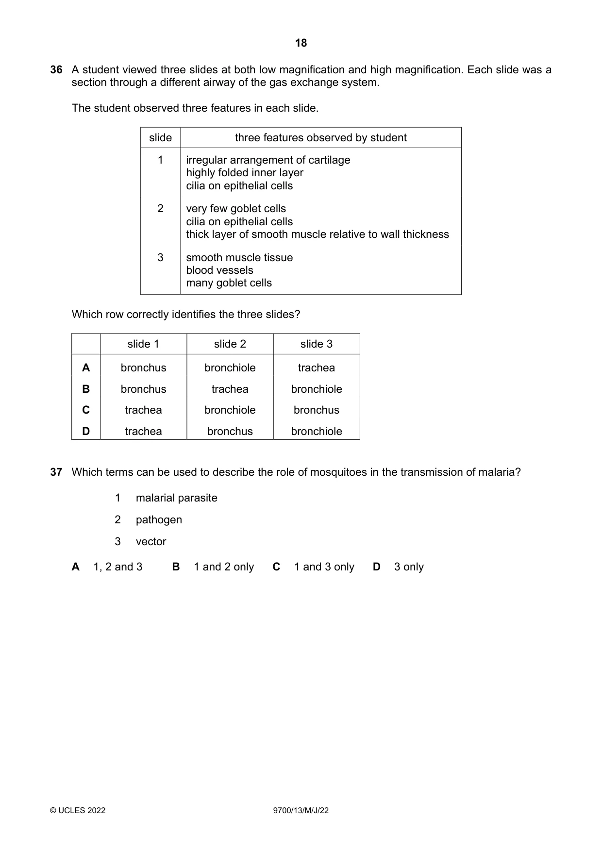 Cambridge A Level Biology 9700 2022 May/June Paper 1 · Variant 3 question paper, page 18 of 20