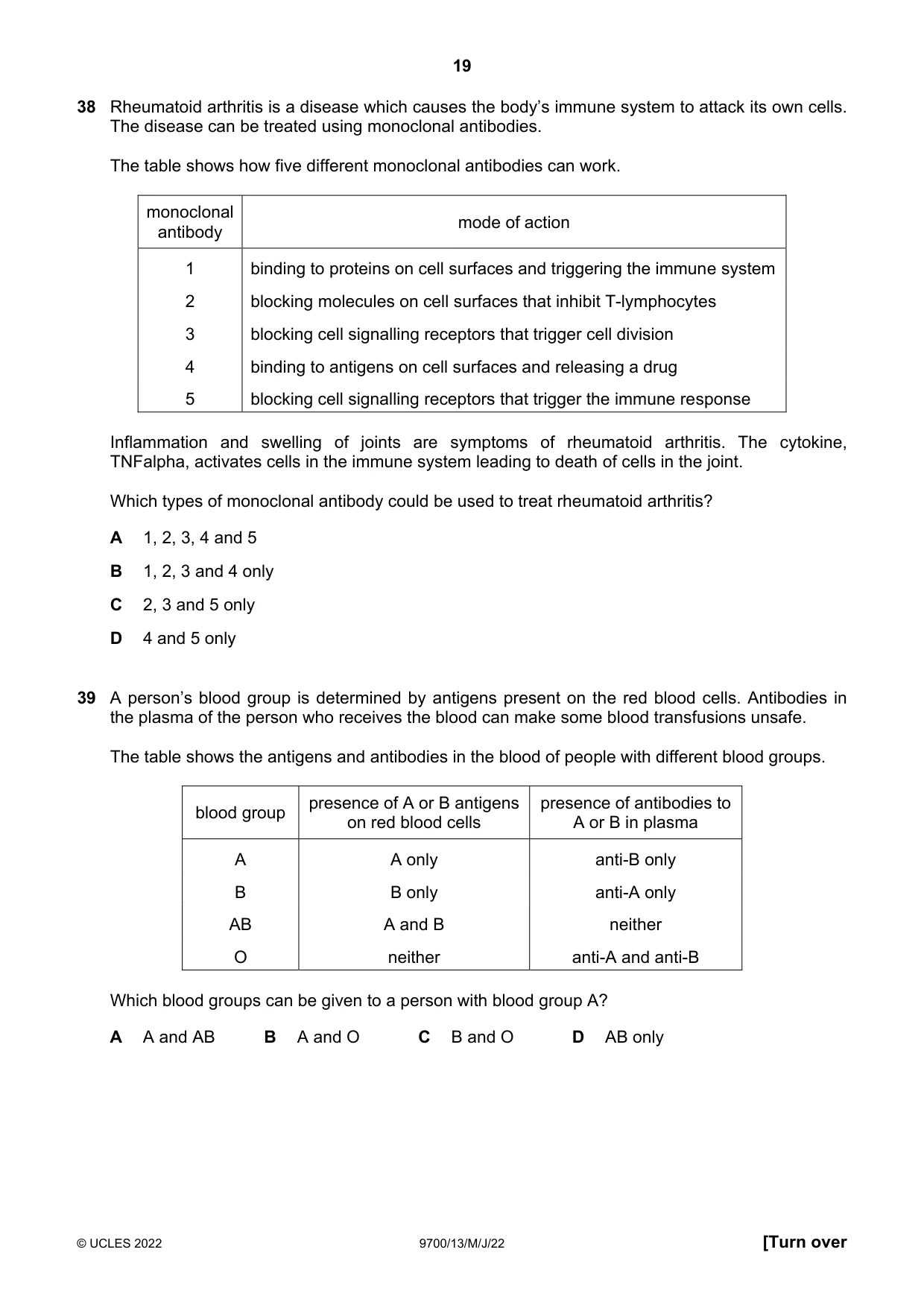 Cambridge A Level Biology 9700 2022 May/June Paper 1 · Variant 3 question paper, page 19 of 20