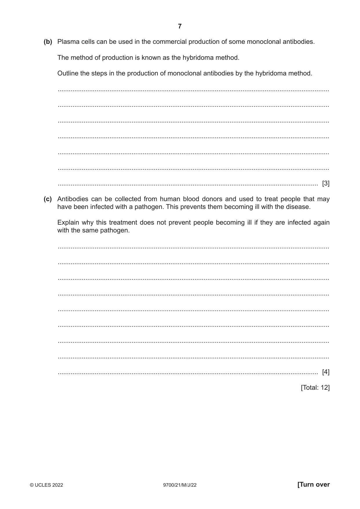 Cambridge A Level Biology 9700 2022 May/June Paper 2 · Variant 1 question paper, page 7 of 20