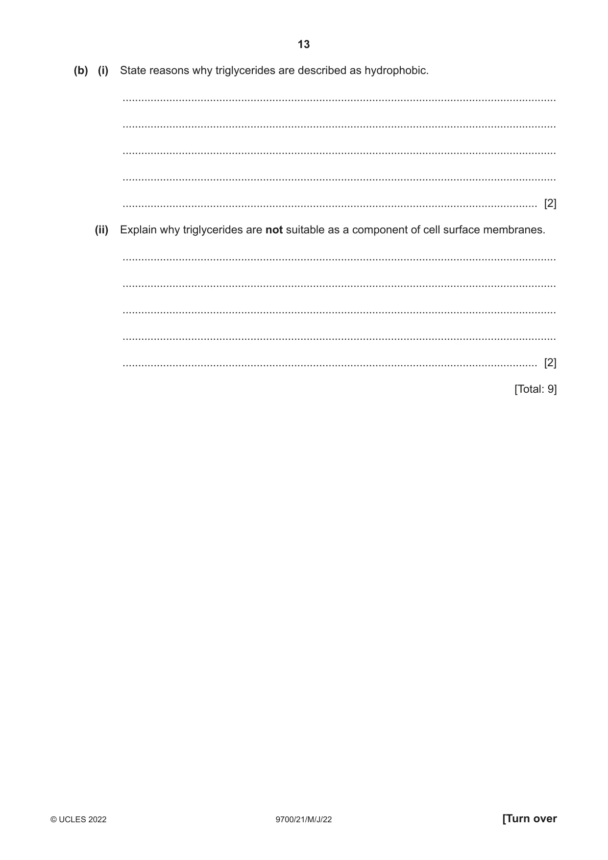 Cambridge A Level Biology 9700 2022 May/June Paper 2 · Variant 1 question paper, page 13 of 20