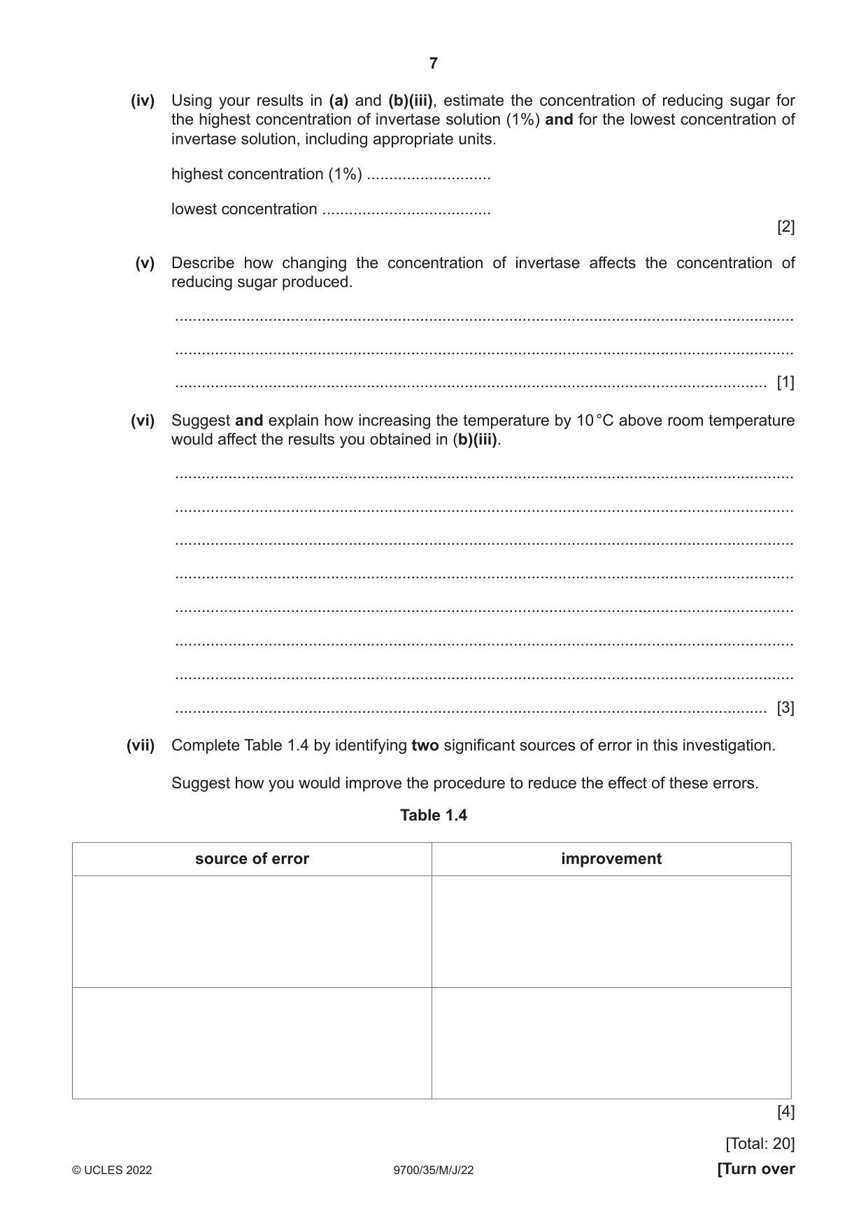 Cambridge A Level Biology 9700 2022 May/June Paper 3 · Variant 5 question paper, page 7 of 12