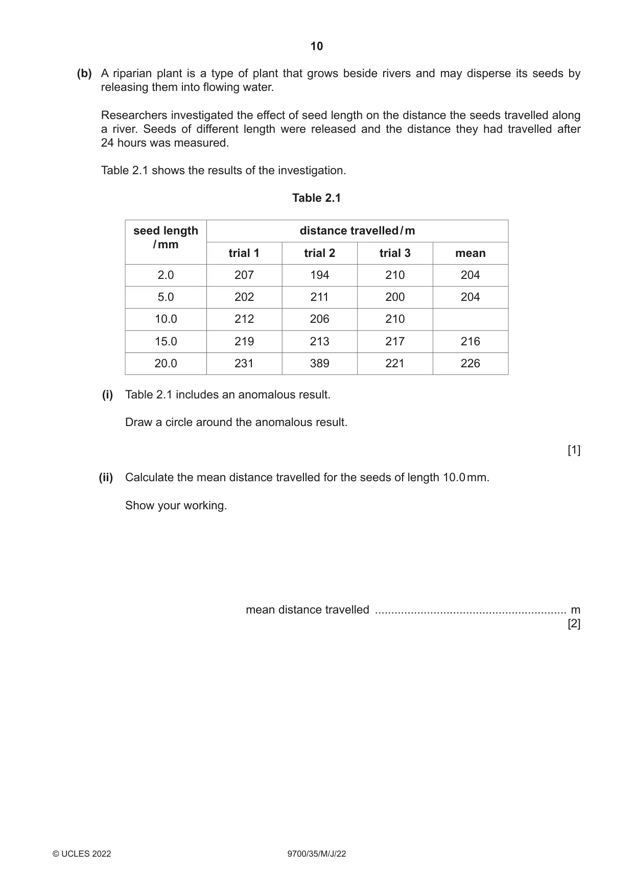 Cambridge A Level Biology 9700 2022 May/June Paper 3 · Variant 5 question paper, page 10 of 12
