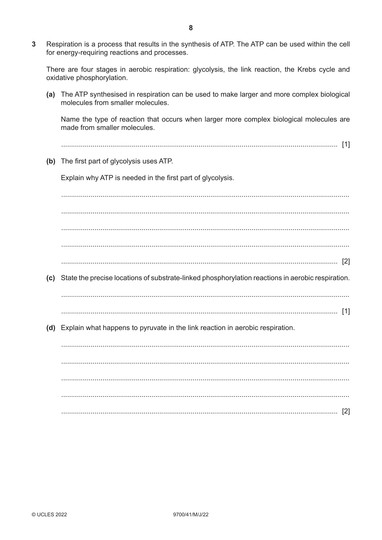 Cambridge A Level Biology 9700 2022 May/June Paper 4 · Variant 1 question paper, page 8 of 24