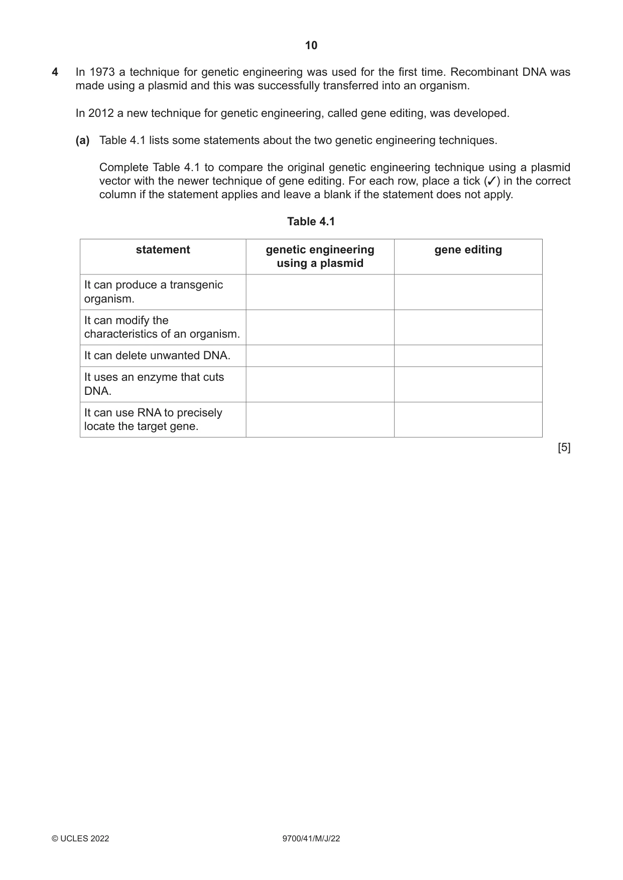 Cambridge A Level Biology 9700 2022 May/June Paper 4 · Variant 1 question paper, page 10 of 24