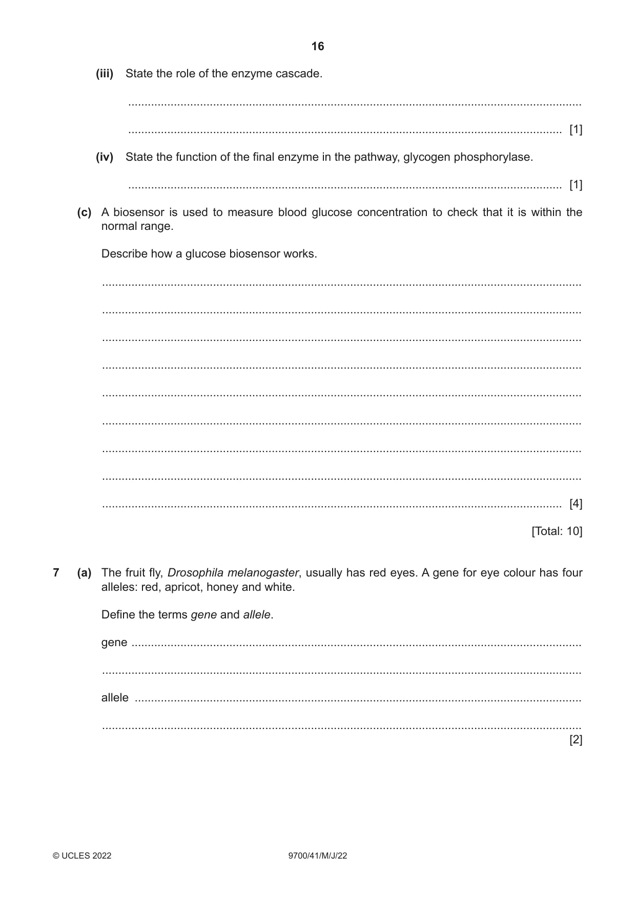 Cambridge A Level Biology 9700 2022 May/June Paper 4 · Variant 1 question paper, page 16 of 24