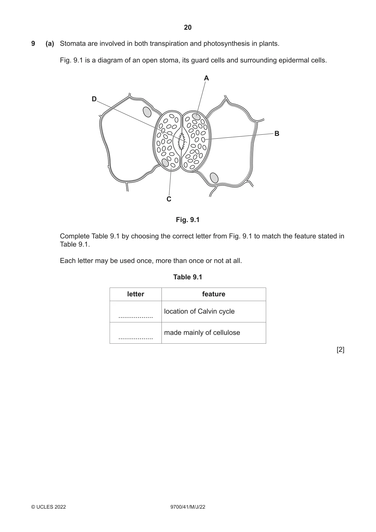 Cambridge A Level Biology 9700 2022 May/June Paper 4 · Variant 1 question paper, page 20 of 24