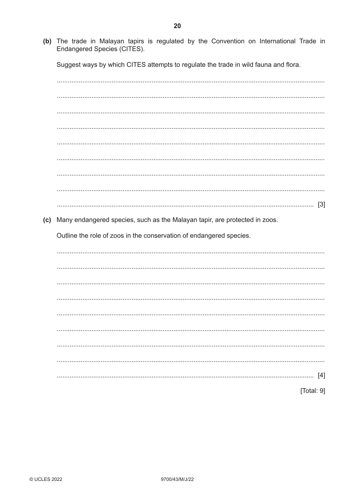 Cambridge A Level Biology 9700 2022 May/June Paper 4 · Variant 3 question paper, page 20 of 24