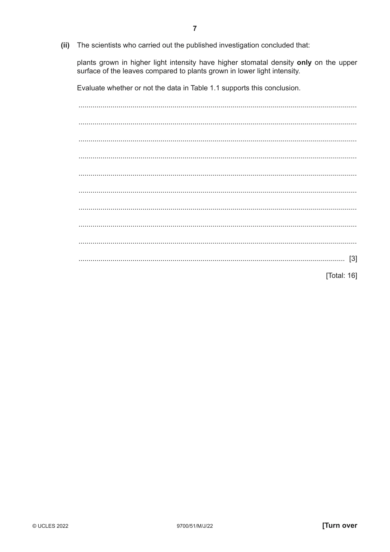 Cambridge A Level Biology 9700 2022 May/June Paper 5 · Variant 1 question paper, page 7 of 16
