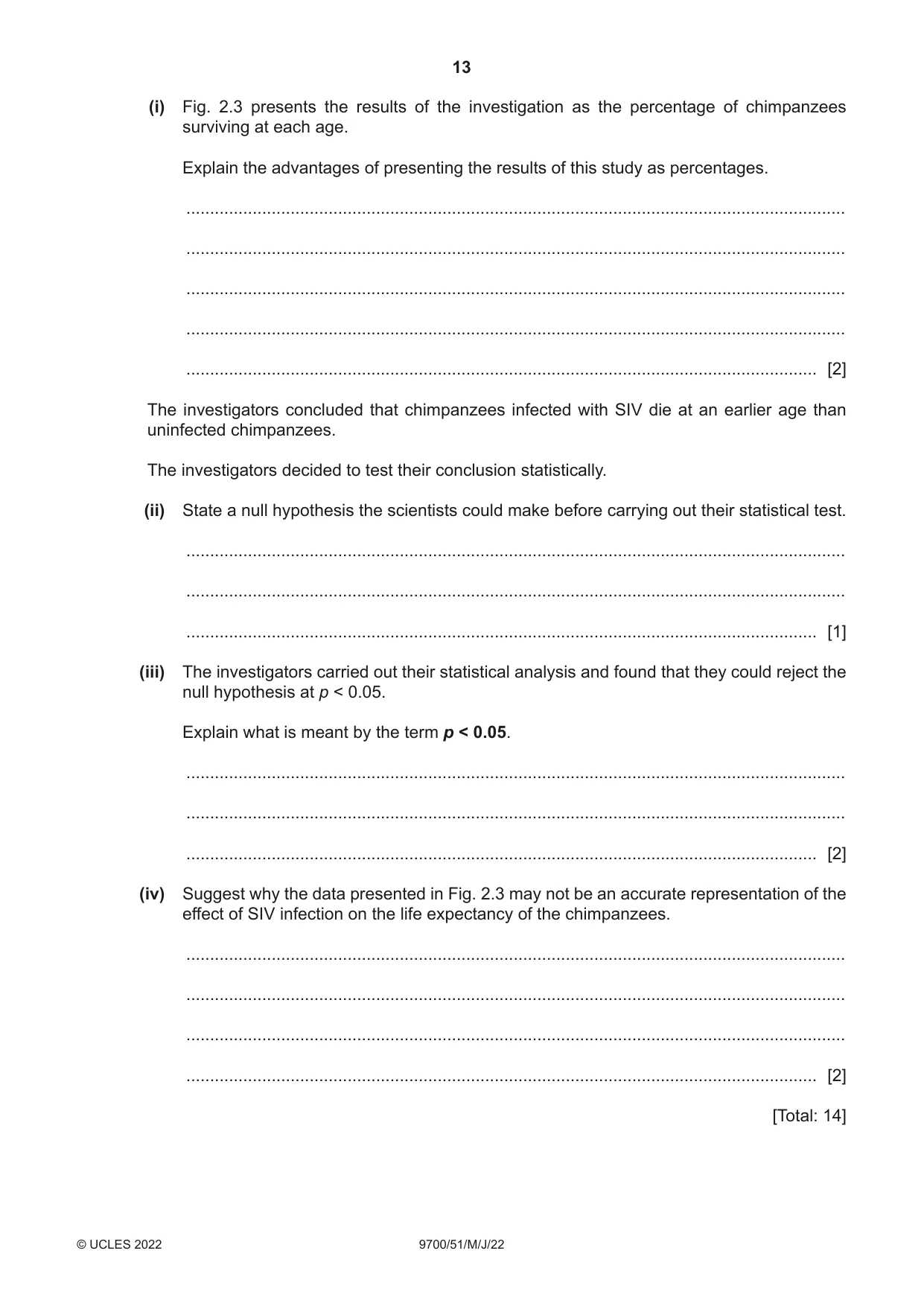Cambridge A Level Biology 9700 2022 May/June Paper 5 · Variant 1 question paper, page 13 of 16