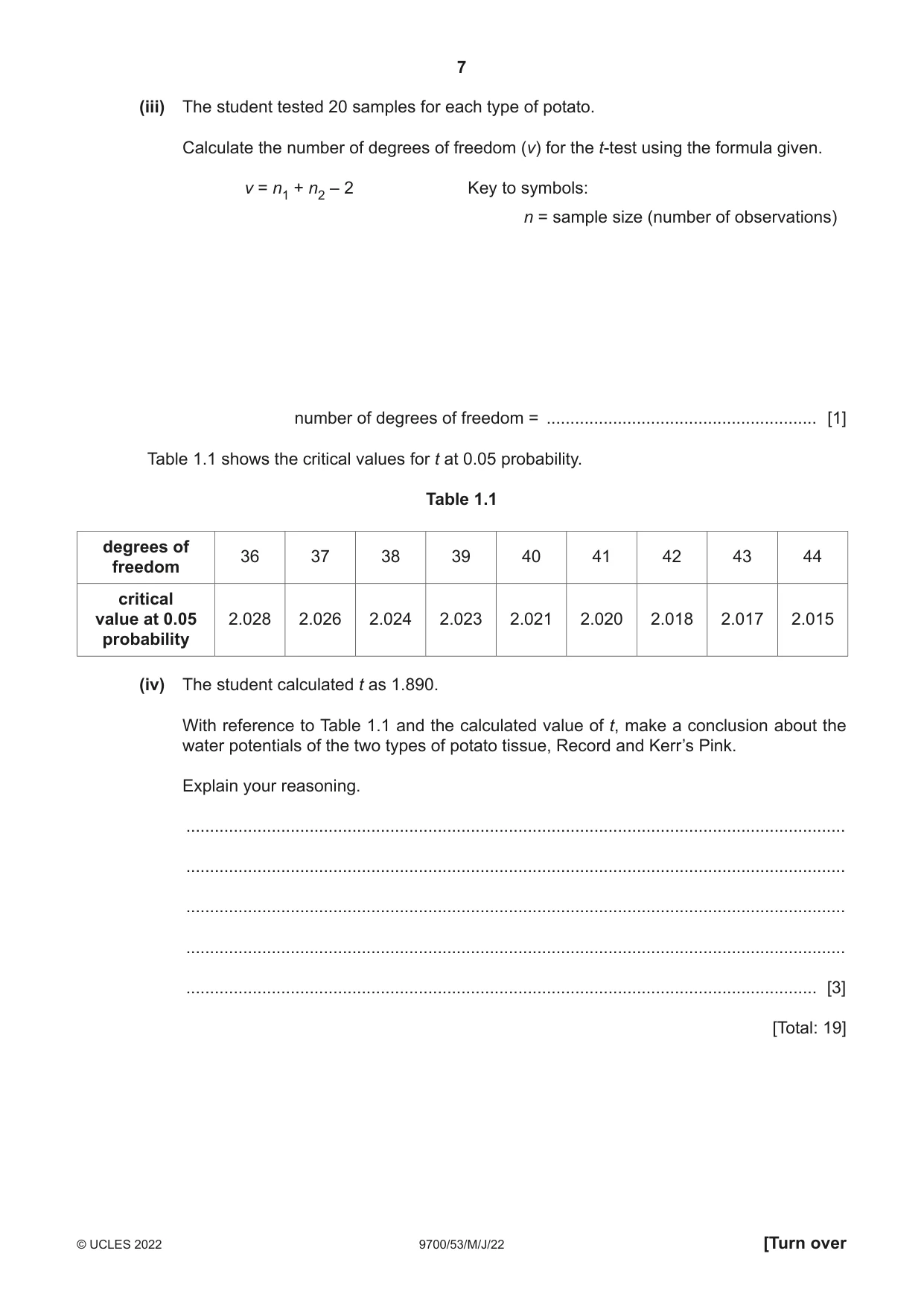 Cambridge A Level Biology 9700 2022 May/June Paper 5 · Variant 3 question paper, page 7 of 12