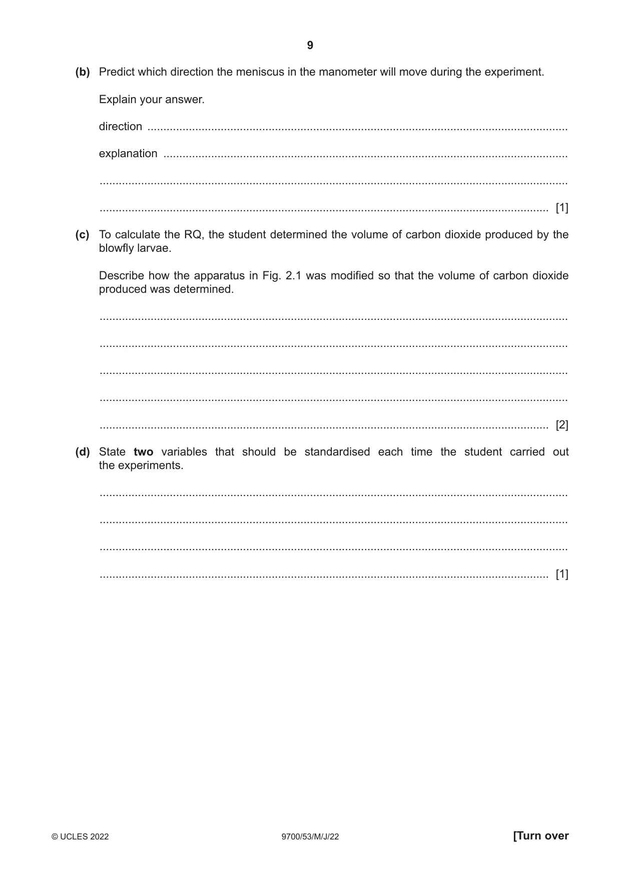 Cambridge A Level Biology 9700 2022 May/June Paper 5 · Variant 3 question paper, page 9 of 12
