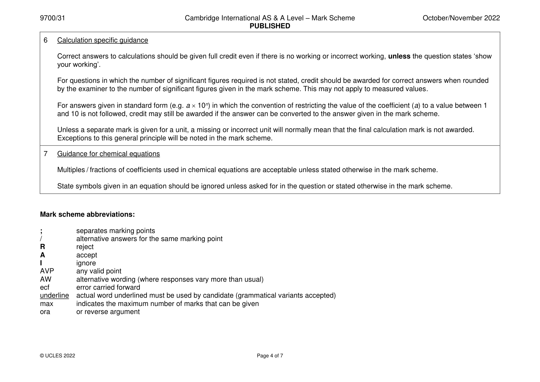 Mark scheme, page 4 of 7