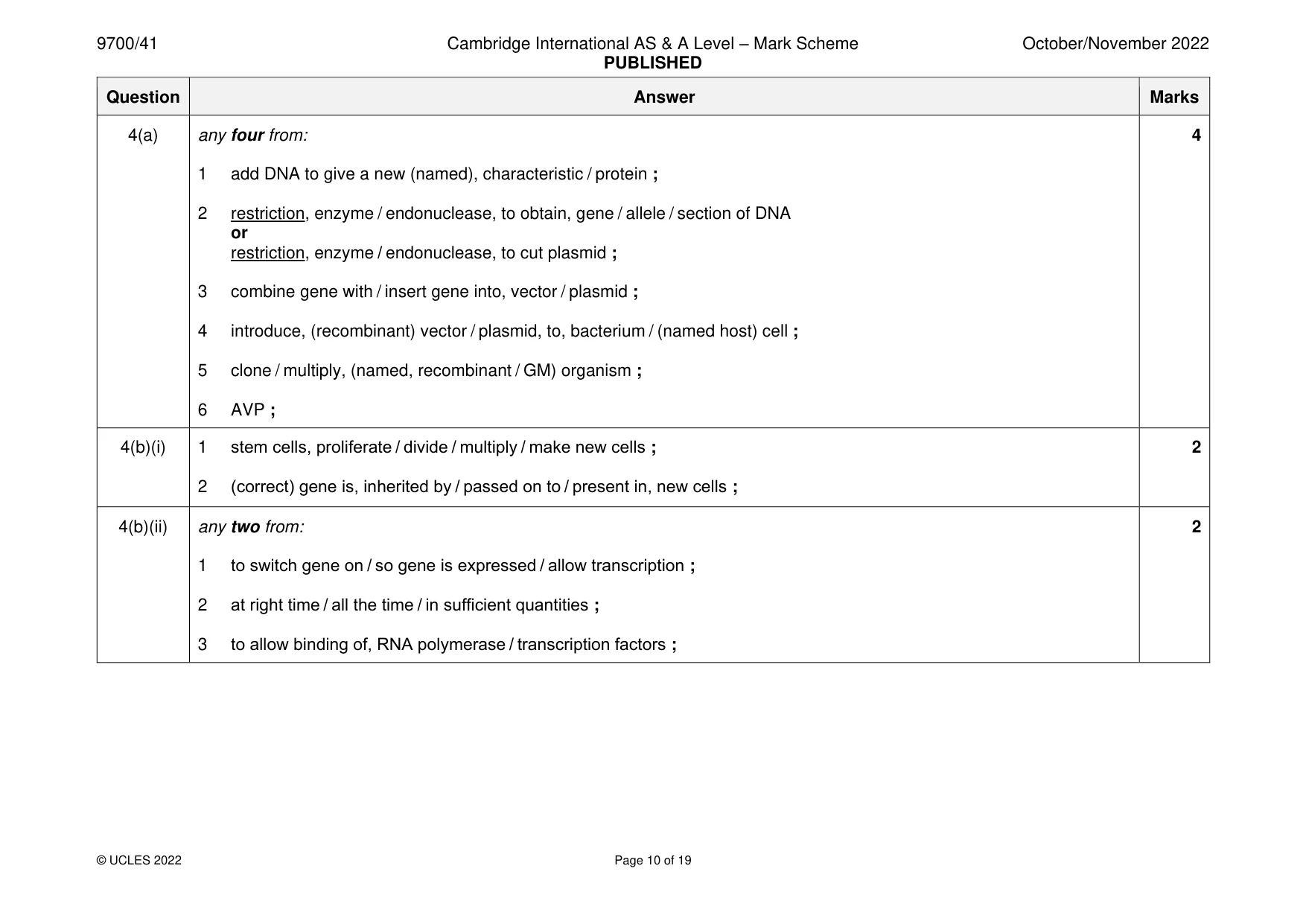 Mark scheme, page 10 of 19