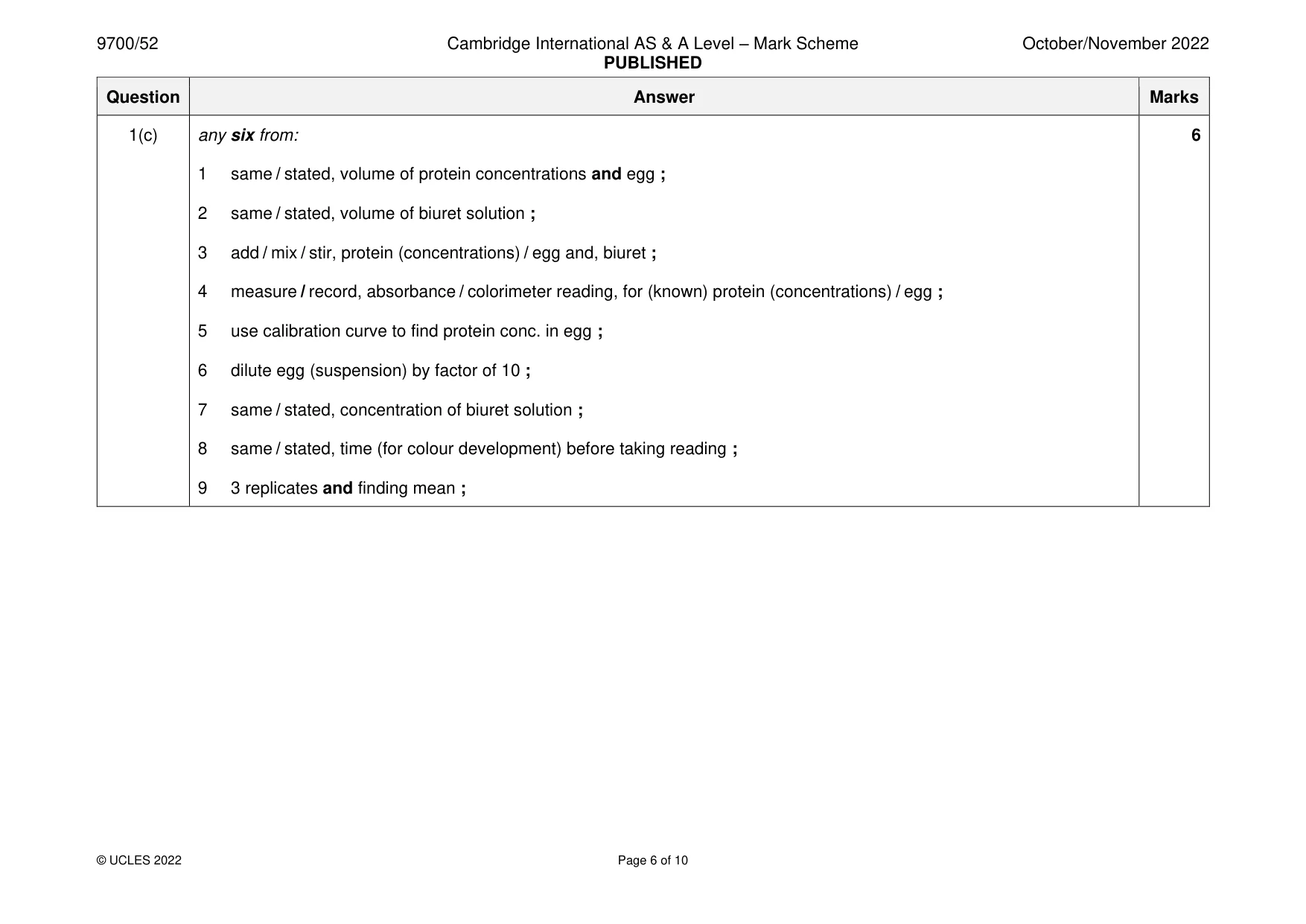 Mark scheme, page 6 of 10