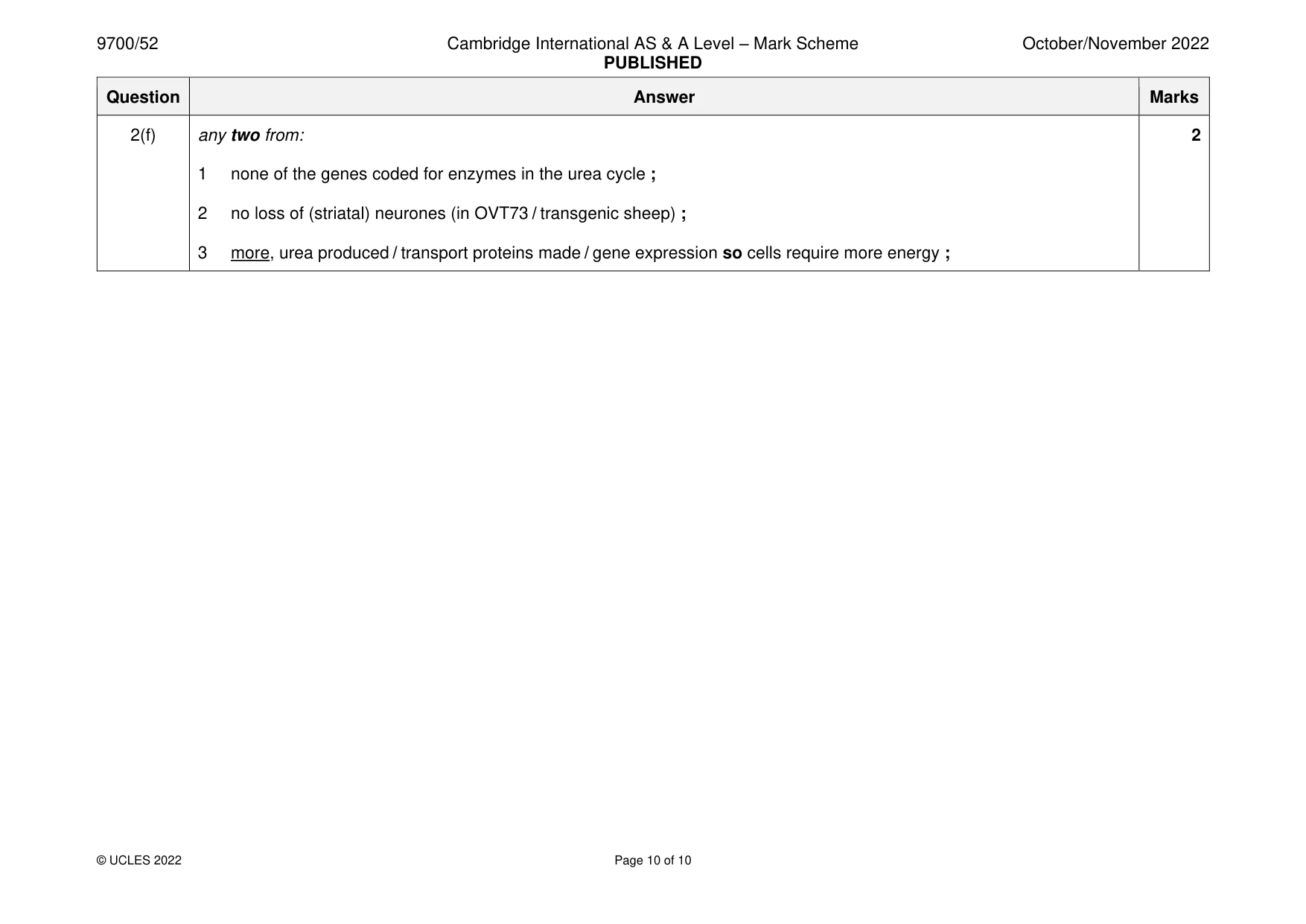 Mark scheme, page 10 of 10