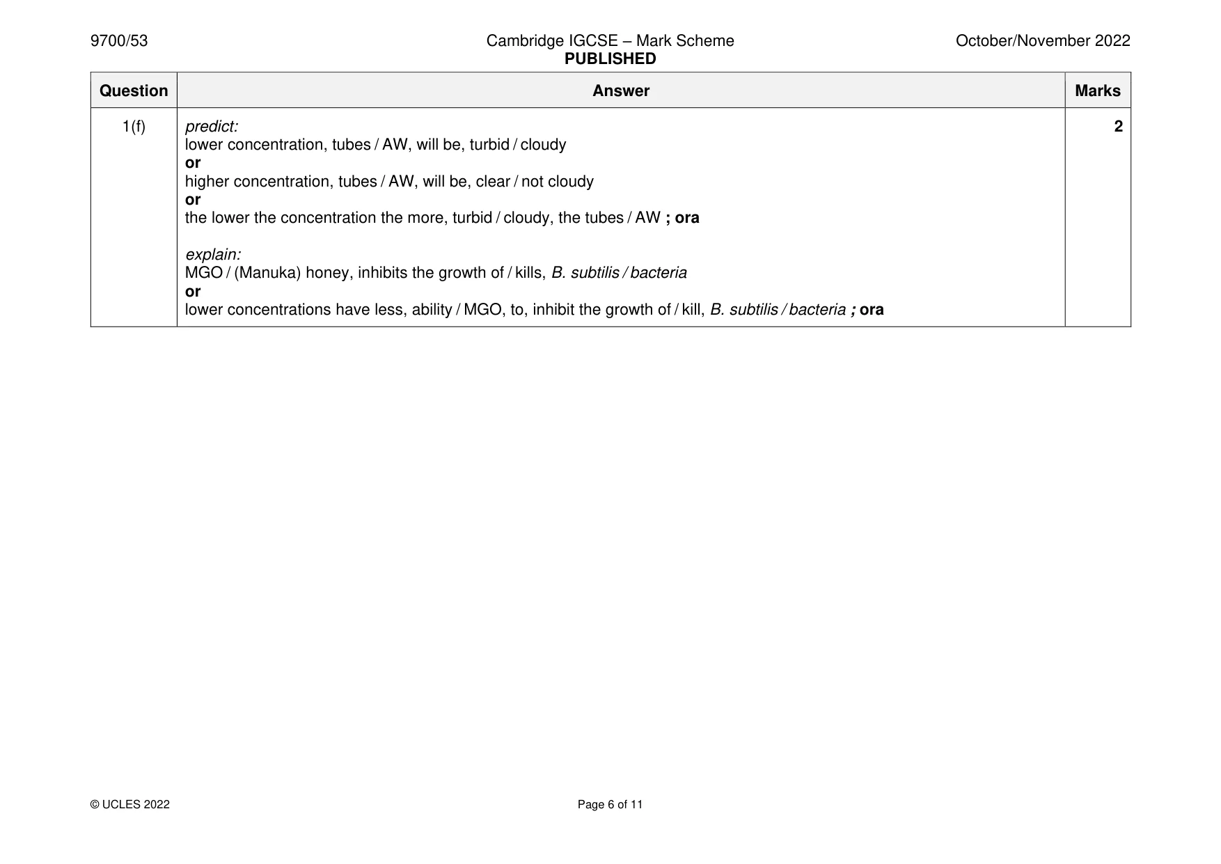 Mark scheme, page 6 of 11