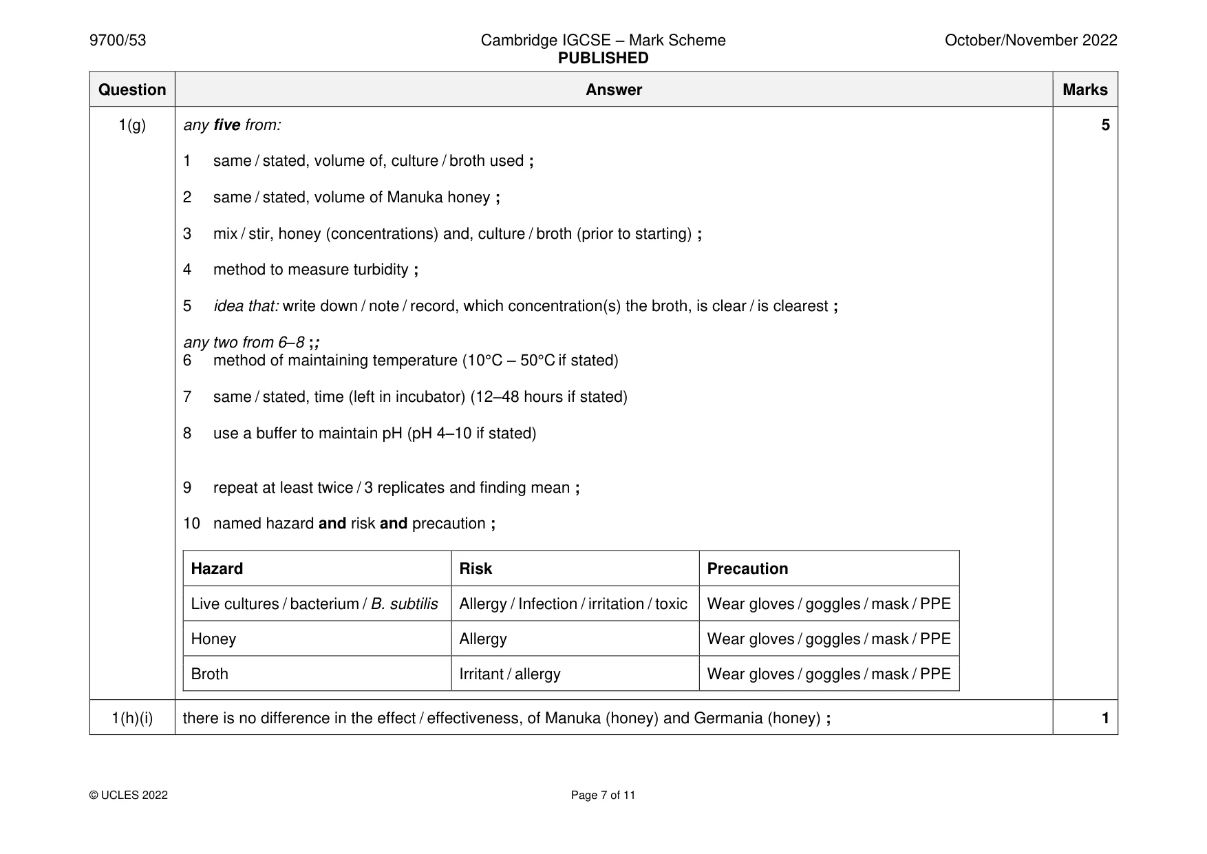 Mark scheme, page 7 of 11