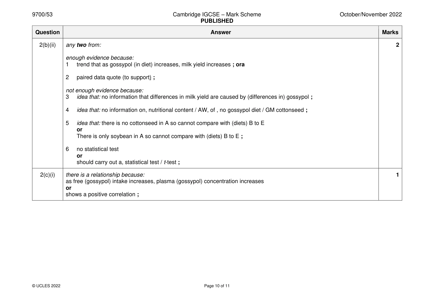 Mark scheme, page 10 of 11