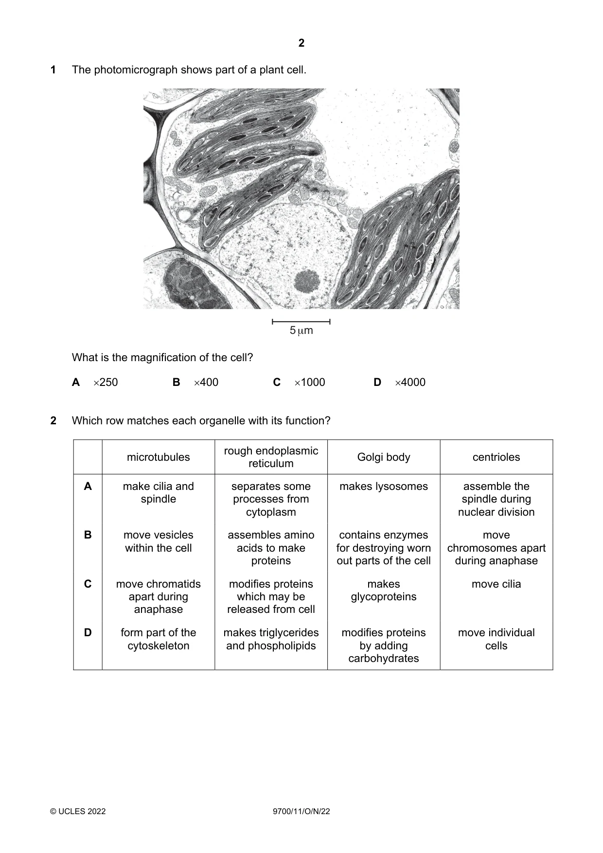 Cambridge A Level Biology 9700 2022 Oct/Nov Paper 1 · Variant 1 question paper, page 2 of 16