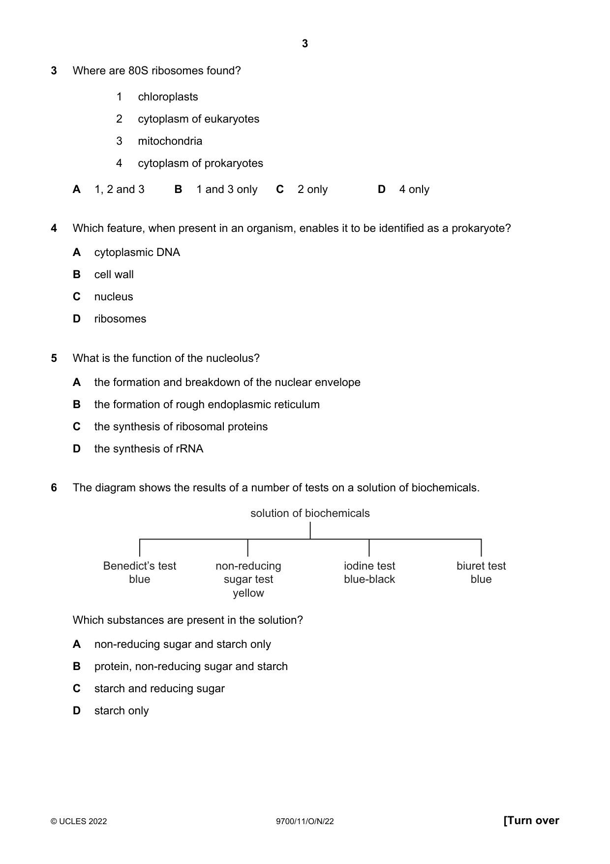 Cambridge A Level Biology 9700 2022 Oct/Nov Paper 1 · Variant 1 question paper, page 3 of 16